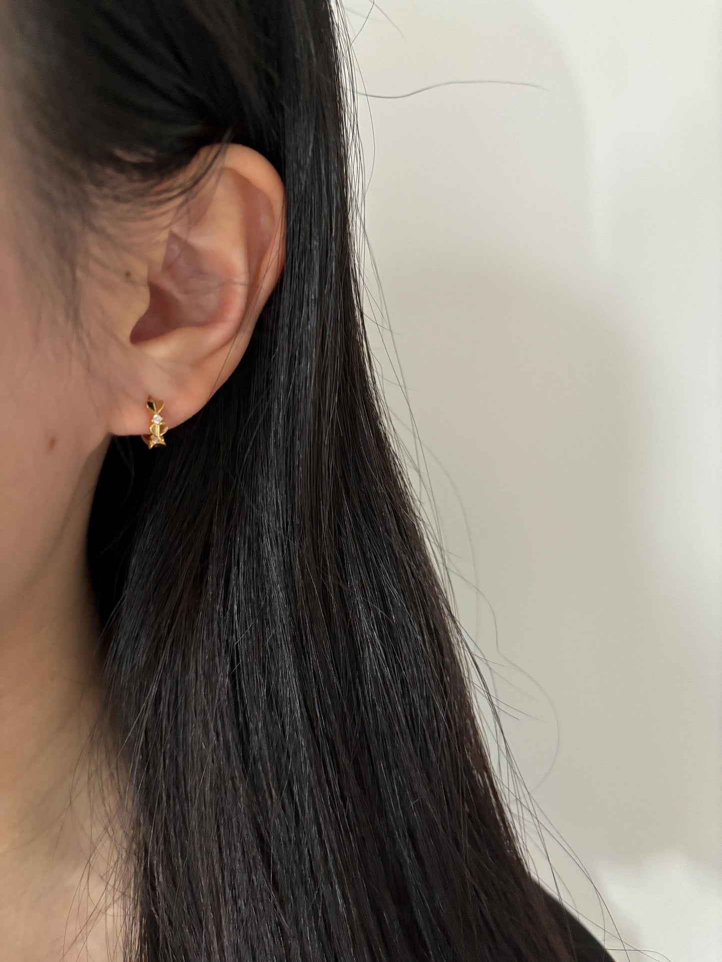 Dainty Peach Heart Huggie, Golden Love Sweet Heart Shape Hoop Earrings, Elegant Silver Cute Jewelry, Gold Plated Sterling Silver Jewellery