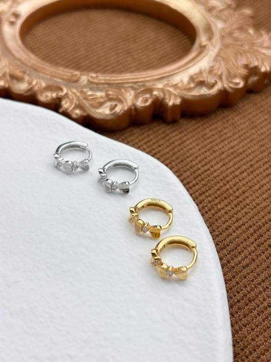 Dainty Peach Heart Huggie, Golden Love Sweet Heart Shape Hoop Earrings, Elegant Silver Cute Jewelry, Gold Plated Sterling Silver Jewellery