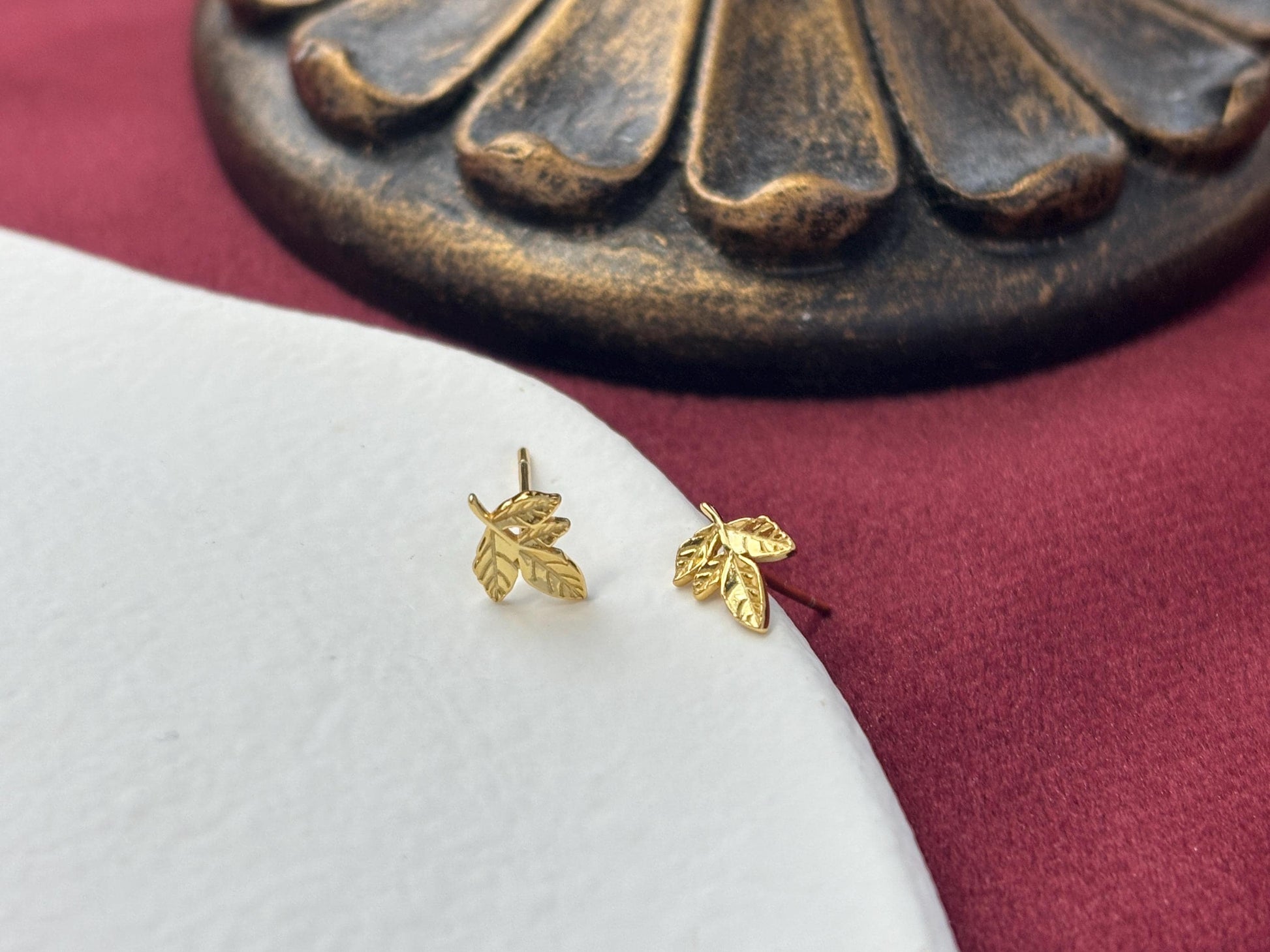 Lovely Cute Maple Leaf Stud Earrings, Retro Golden Maple Leaf Studs, Dainty Mini Minimalist Jewellery, Gold Plated Sterling Silver Jewelry