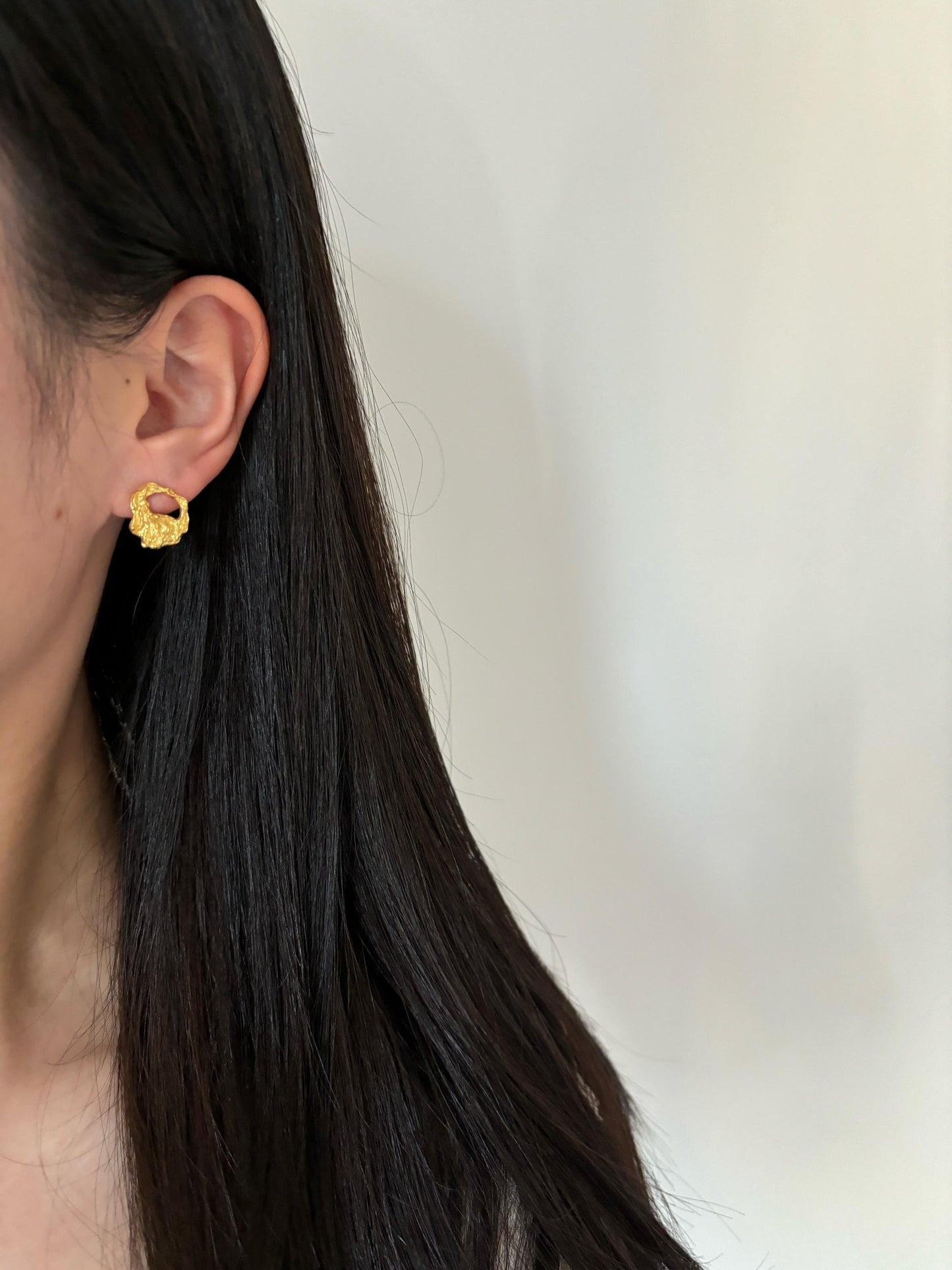 Irregular Hollow Texture Geometric Statement Stud Earrings, Fashion Daily Jewellery, Gold Plated 925 Sterling Silver Jewelry