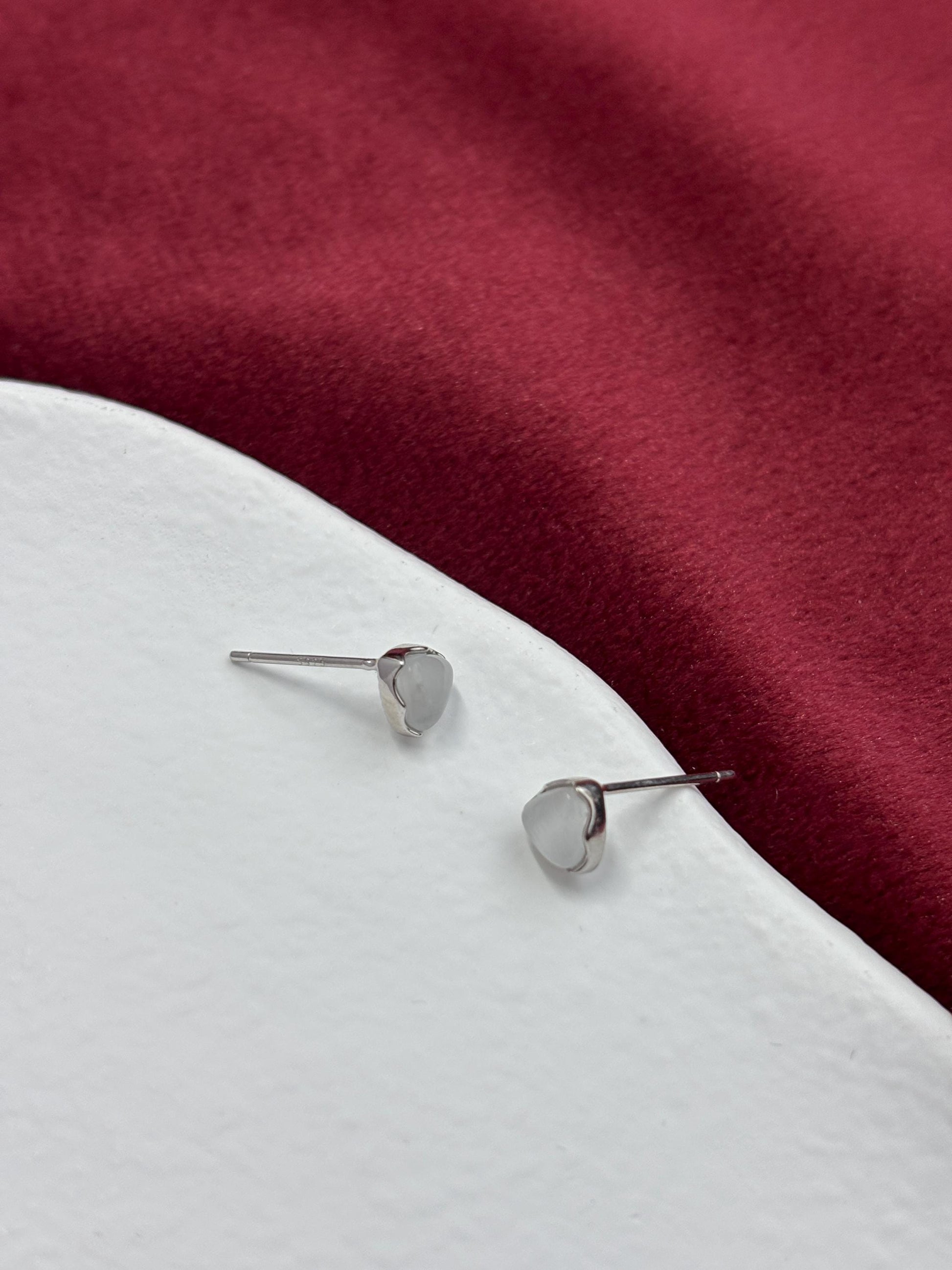 Dainty Opal Triangle Stud Earrings, Golden Quartz Cat's-eye Geometric Studs, 14K Gold Plated 925 Sterling Silver Jewellery, Daily Jewelry