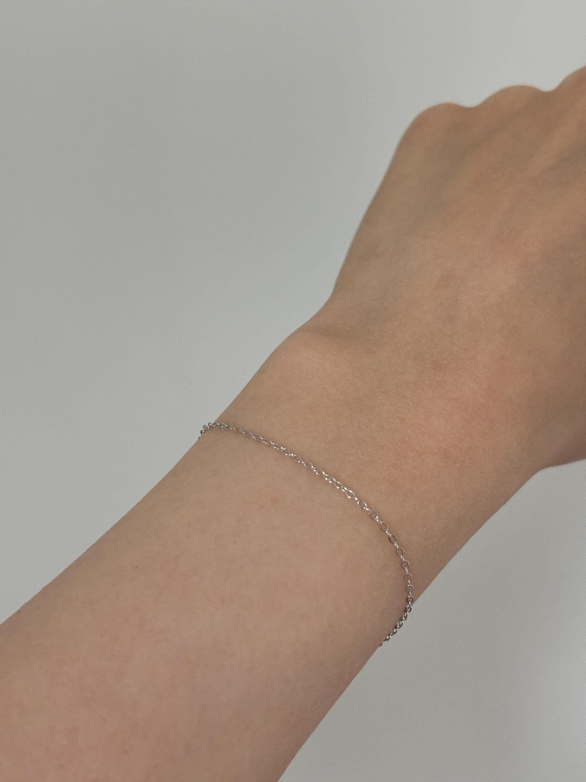 Daily Everyday Basic Minimalist Silver Bracelet, Golden Thin Chain Bracelet, Gold Plated Sterling Silver Jewellery, Dainty Elegant Jewelry