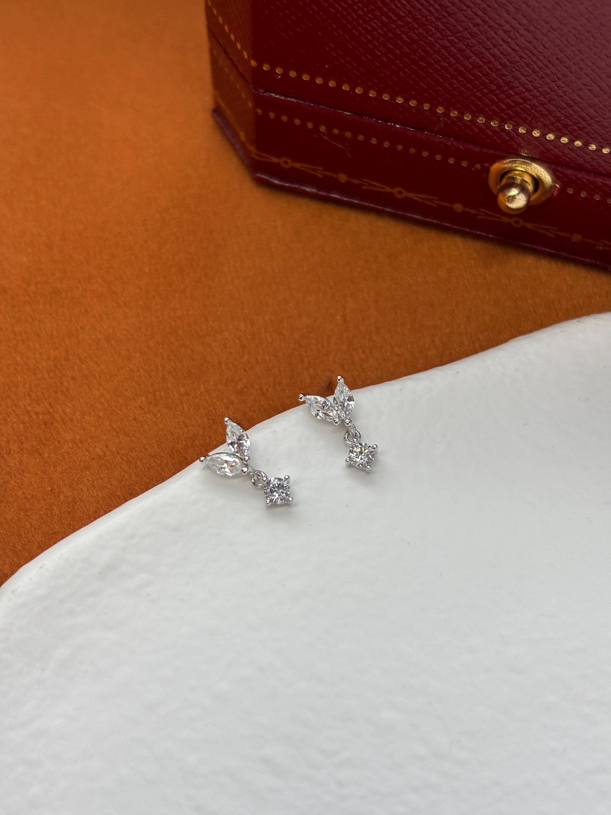 Dainty Mini Heart Shaped Stud Earrings, Silver Shiny Elegant Love Dangle Earrings Jewelry, Tiny Cute Lovely Leaf Drop Earrings Jewellery