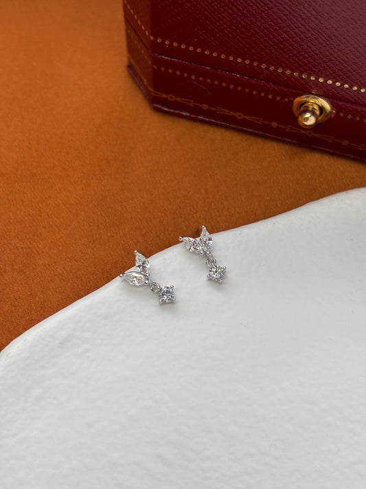Dainty Mini Heart Shaped Stud Earrings, Silver Shiny Elegant Love Dangle Earrings Jewelry, Tiny Cute Lovely Leaf Drop Earrings Jewellery