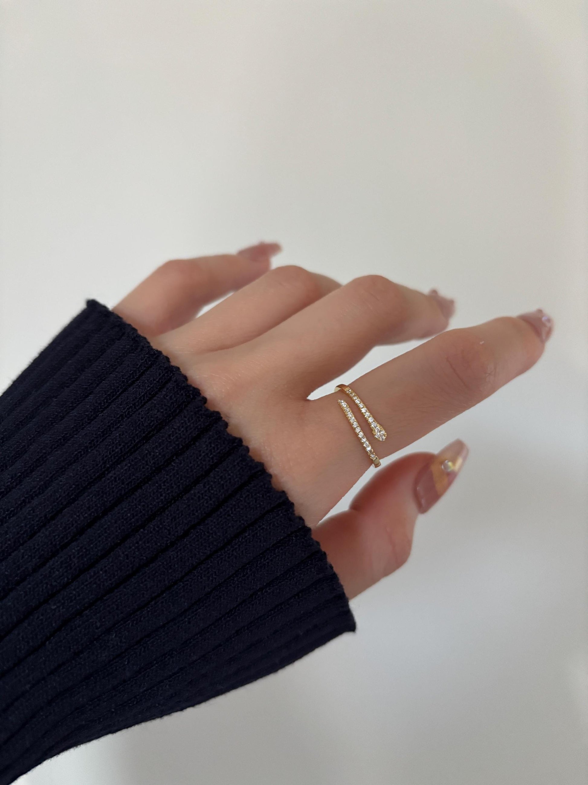 Silver Snake Ring, Double Layers Adjustable Rings, Gold Snake Jewelry, Dainty Shiny Zircon Rings, Luxury Elegant Jewellery
