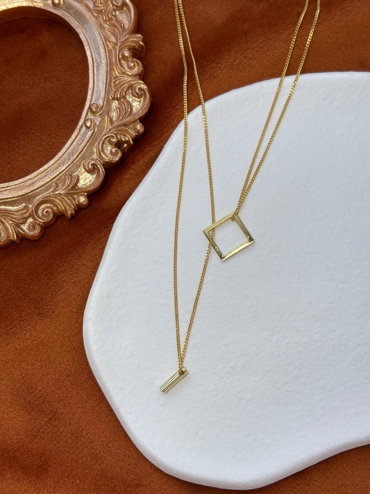 Dainty Golden Chain Lariat Necklace, Square Column Geometric Charm Snake Chain Clavicle Y Shaped Double Layer Necklace Jewelry Jewellery