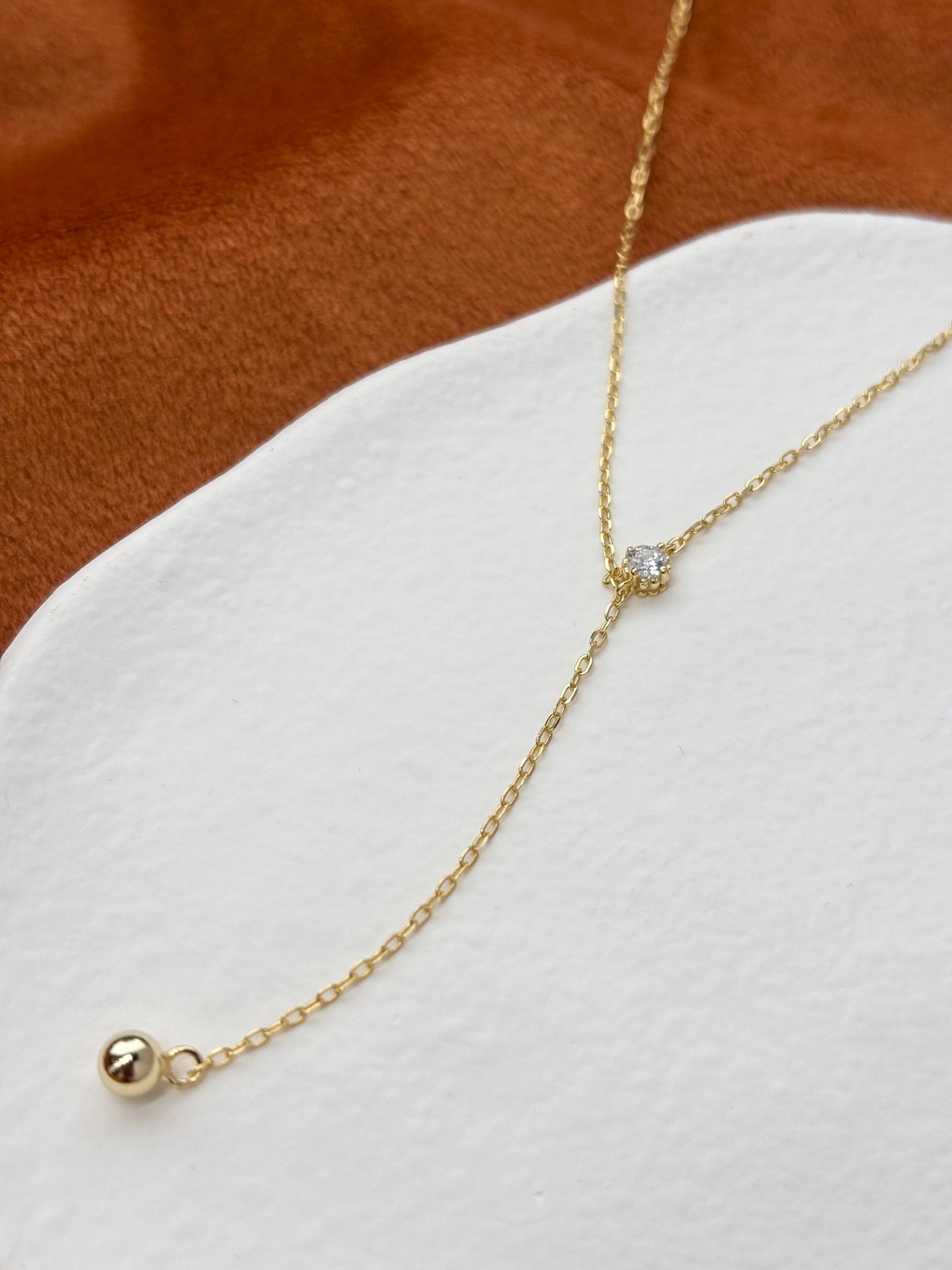 Dainty Chain Y Shaped Lariat Necklace, Gold Plated Sterling Silver Zircon Clavicle Necklace Jewelry, Elegant Bead Pendant Necklace Jewellery