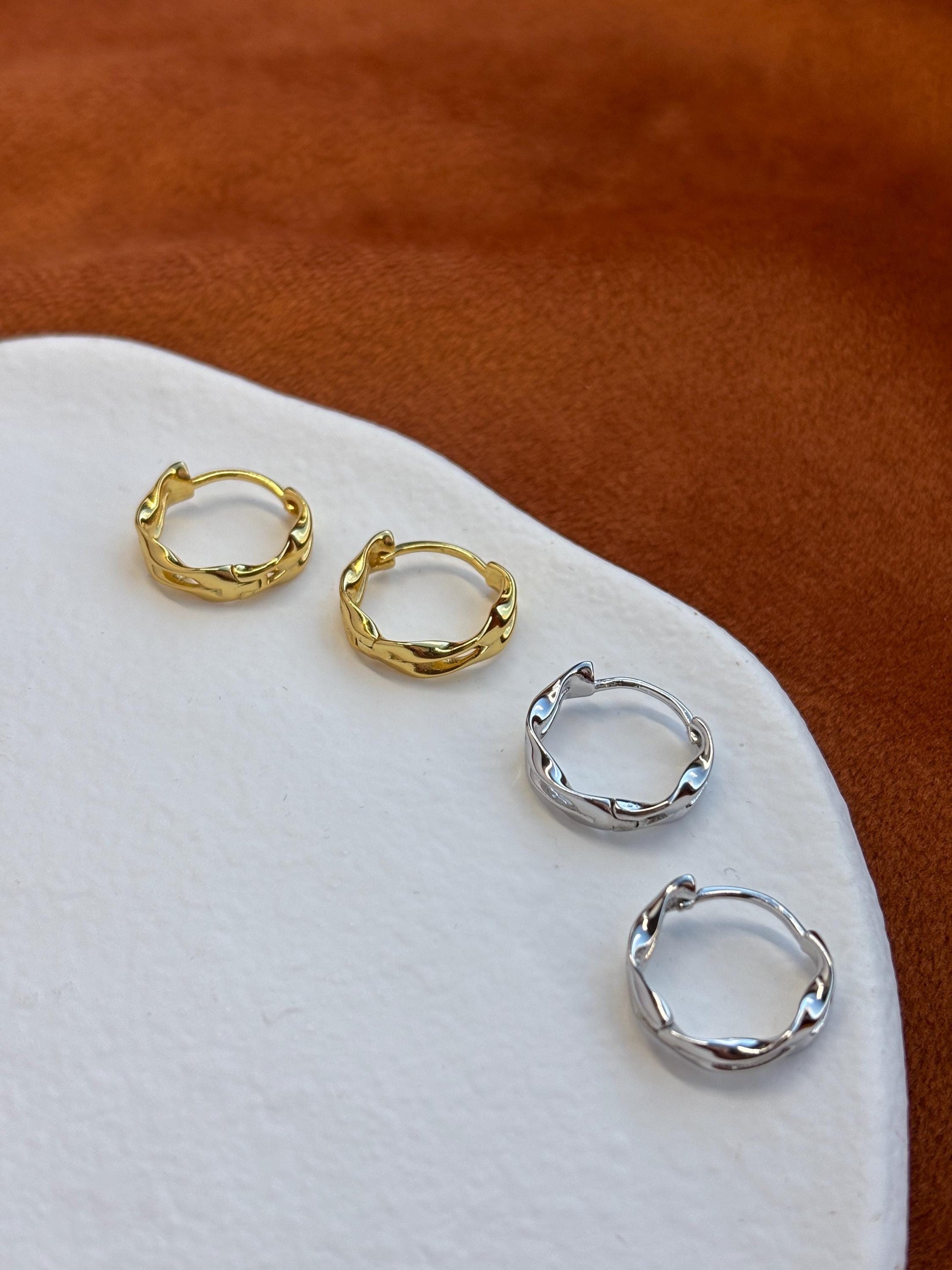 Double Layer Spiral Earrings, Silver Twist Hoops, Golden Twisted Huggie Jewelry, Daily Basic Everyday Hoop, Gold Plated 925 Silver Jewellery