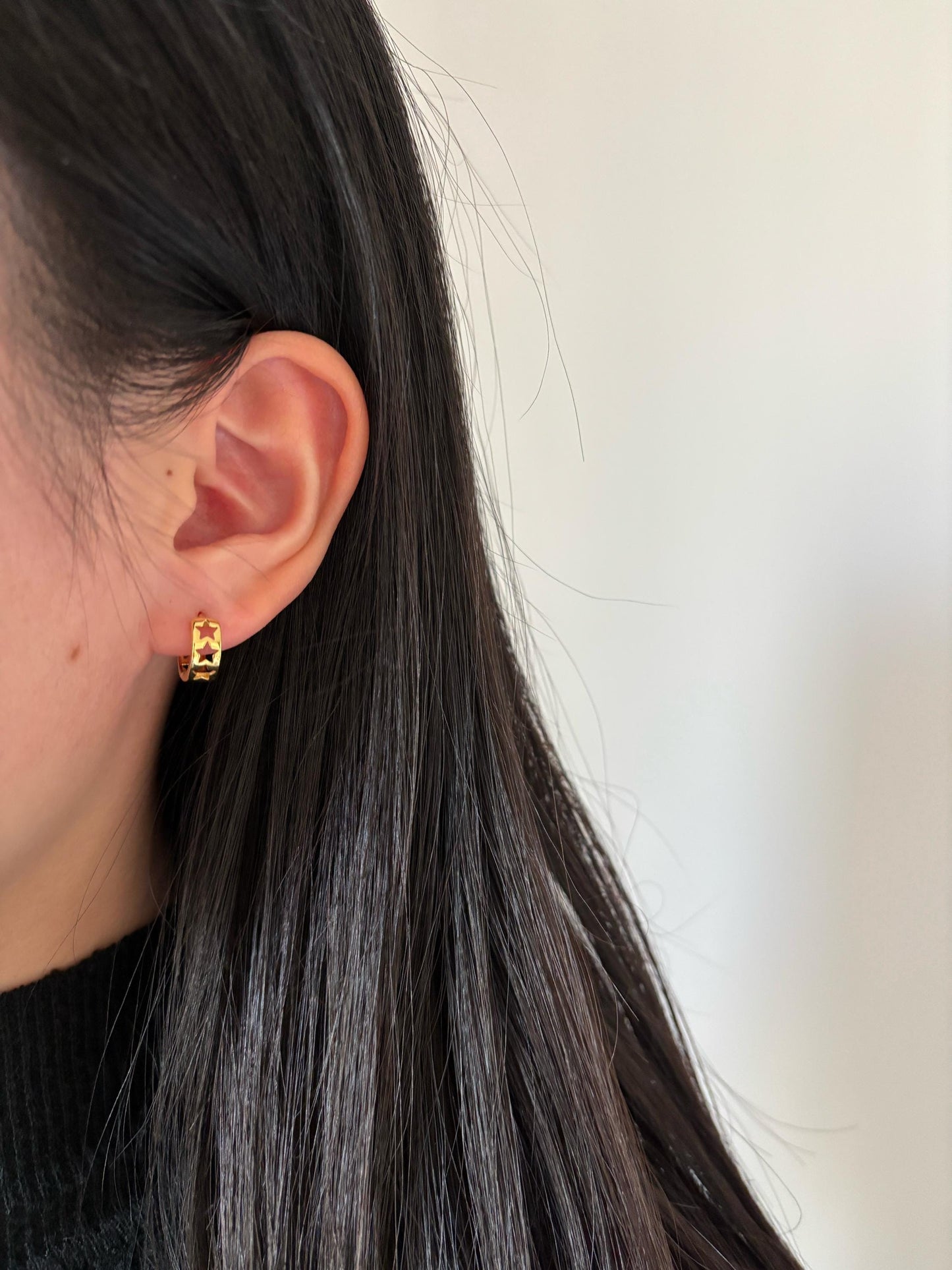 Silver Cut Out Star Hoop Earrings, Golden Hallow Star Huggie Jewelry, Daily Basic Everyday Hoop, Gold Plated 925 Sterling Silver Jewellery