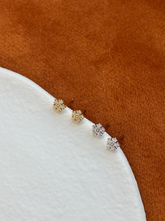 Mini Cute Zircon Flower Stud Earrings, Lovely Golden Five-petaled Flowers Studs, Dainty Elegant Basic Jewellery, Gold Plated Silver Jewelry