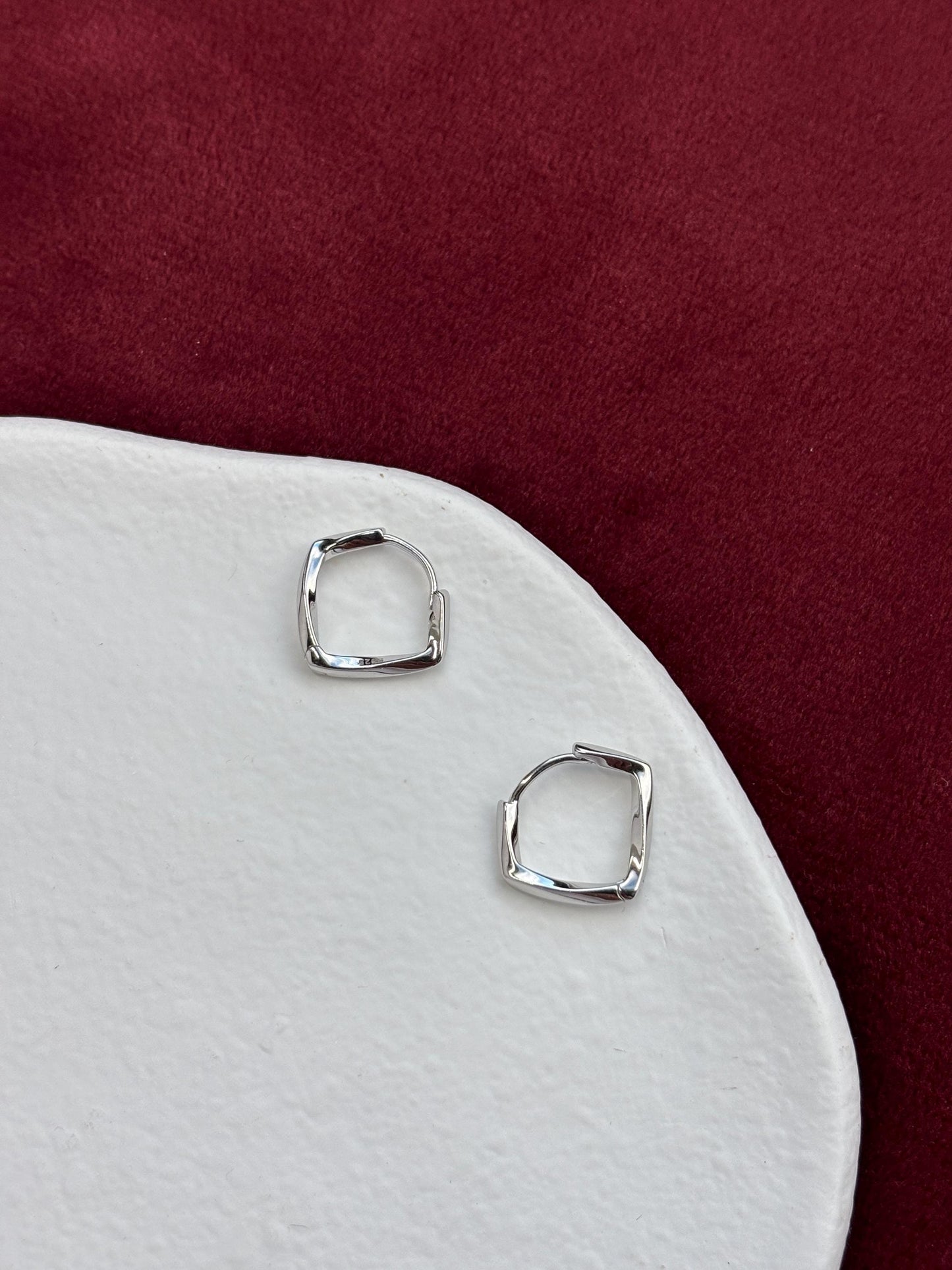 Dainty Square Twisted Huggie, Silver Twist Hoop Earrings, Minimalist Daily Basic Jewelry, 18K Gold Plated 925 Sterling Silver Jewellery