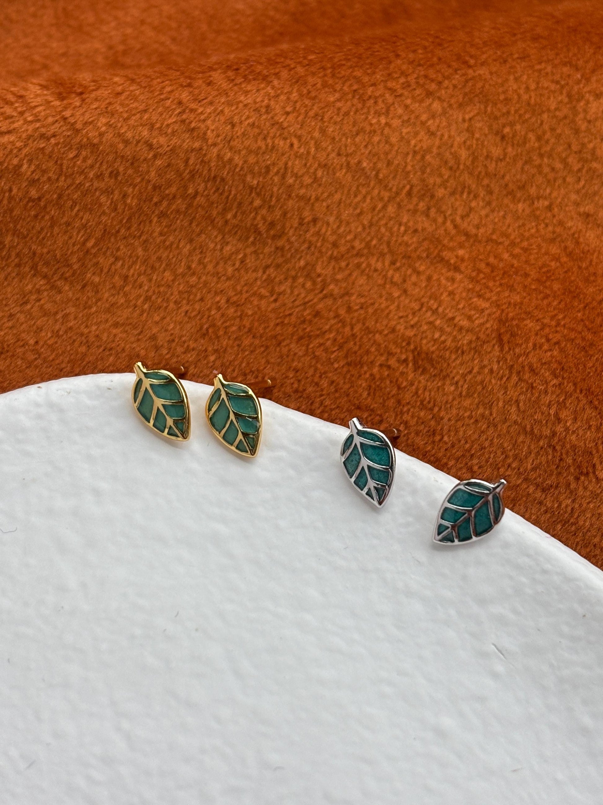 Green Leaf Stud Earrings