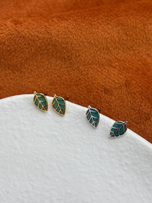 Green Leaf Stud Earrings