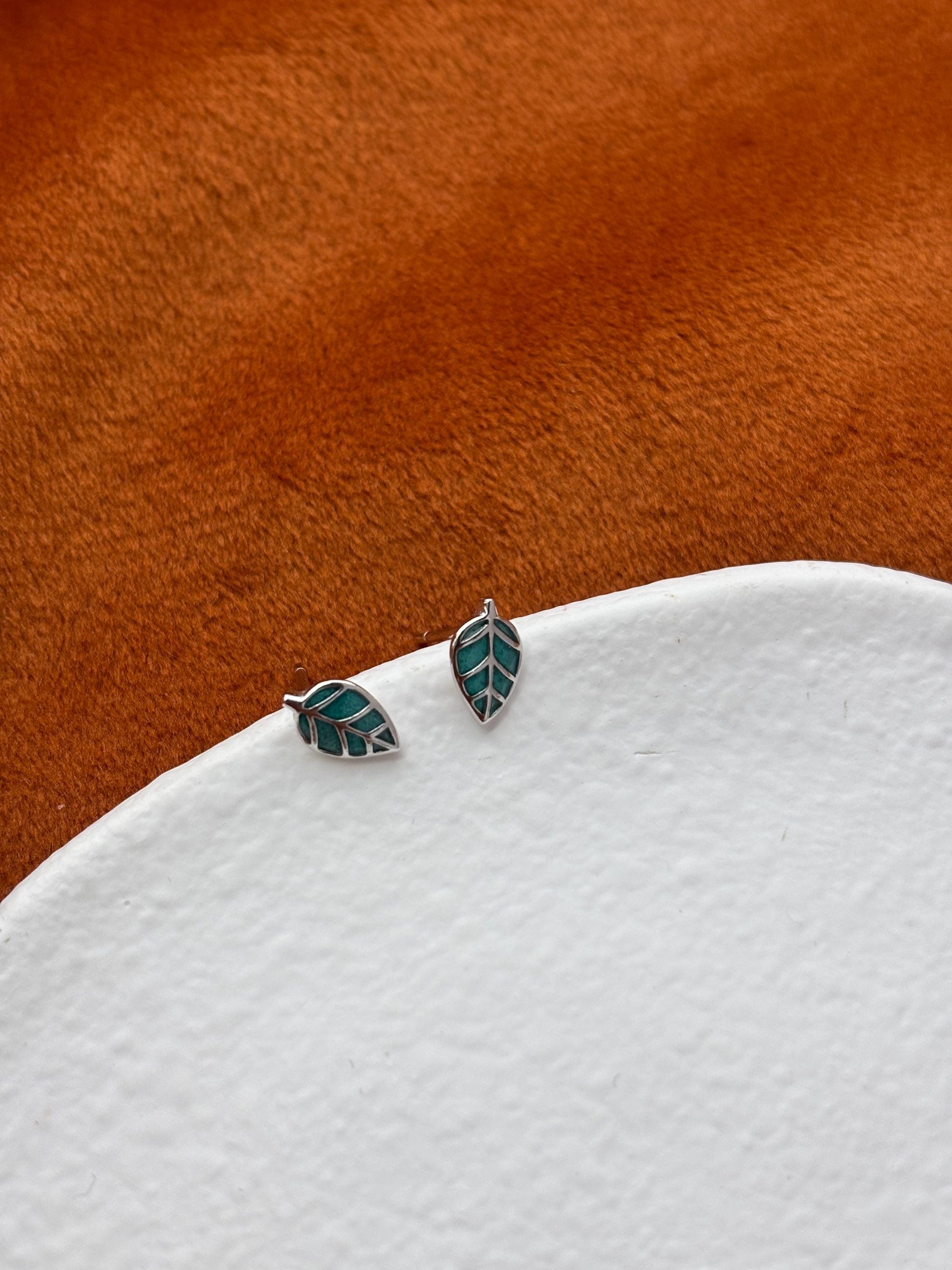 Green Leaf Stud Earrings