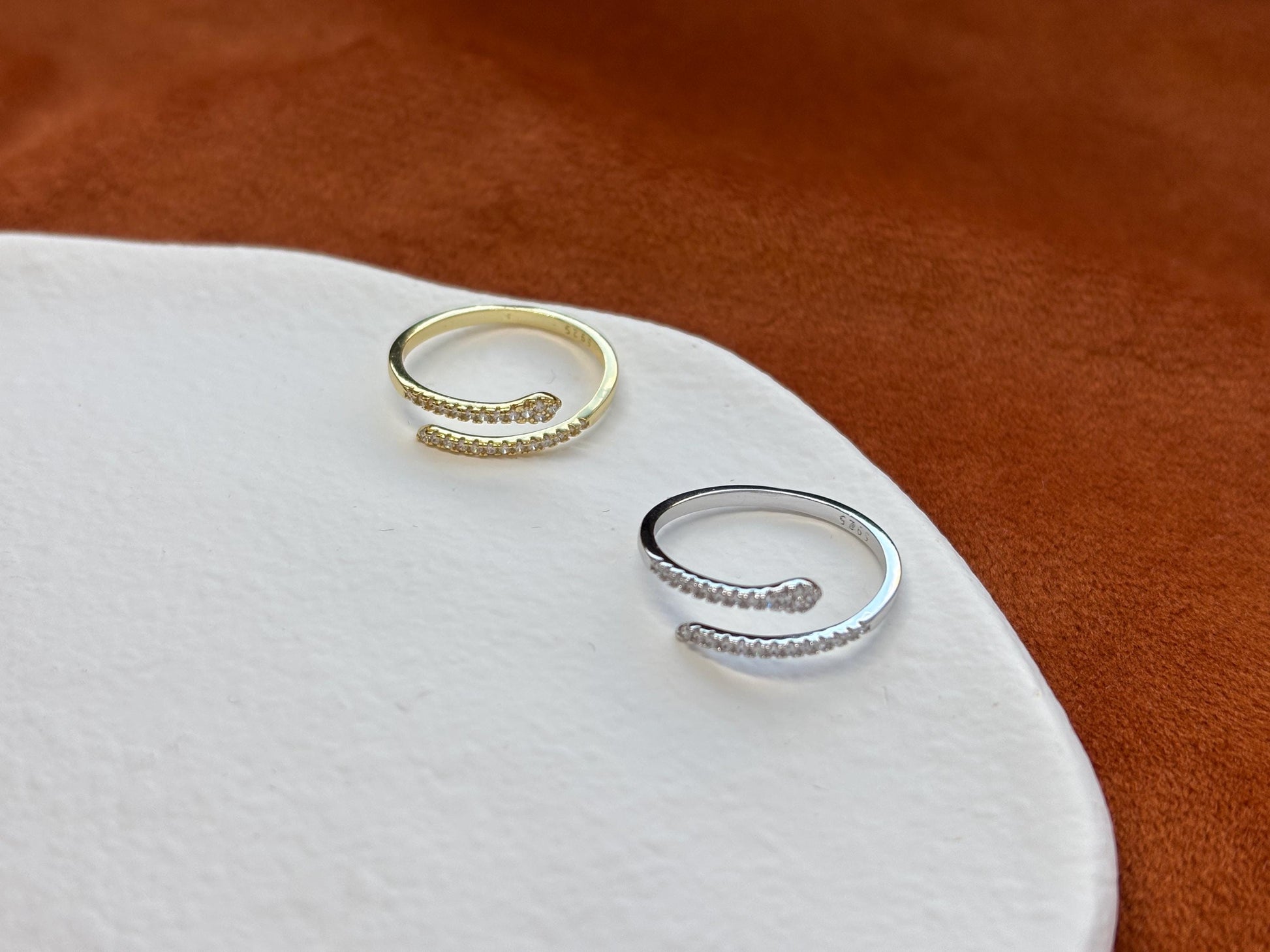 Silver Snake Ring, Double Layers Adjustable Rings, Gold Snake Jewelry, Dainty Shiny Zircon Rings, Luxury Elegant Jewellery