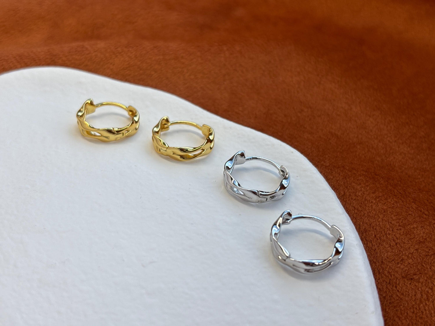 Double Layer Spiral Earrings, Silver Twist Hoops, Golden Twisted Huggie Jewelry, Daily Basic Everyday Hoop, Gold Plated 925 Silver Jewellery