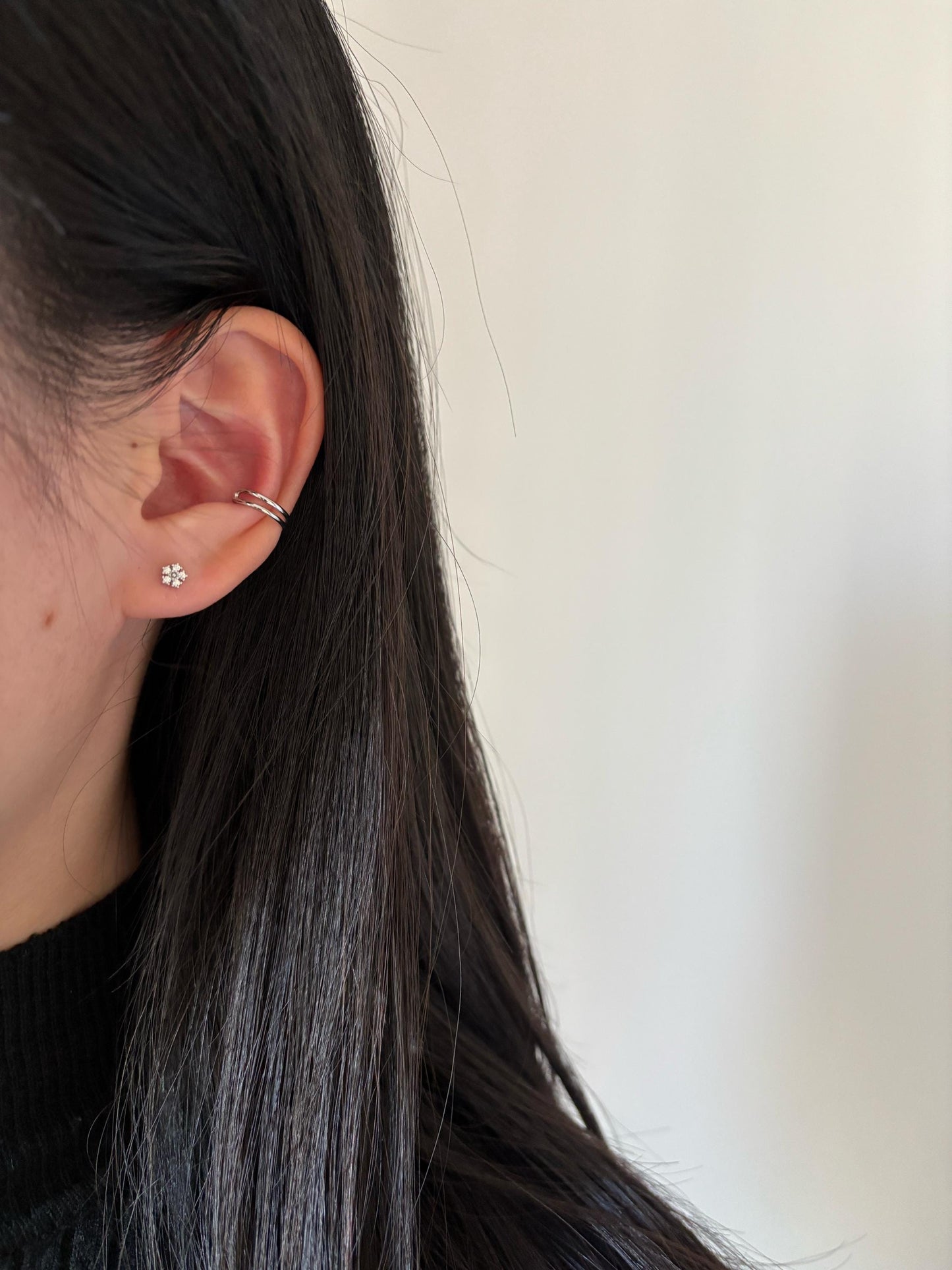 Daily Minimalist Double Layer Ear Cuff, Plain Two Row Non-Piercing Earrings, Gold Plated Silver Jewelry, Everyday Simple Jewellery