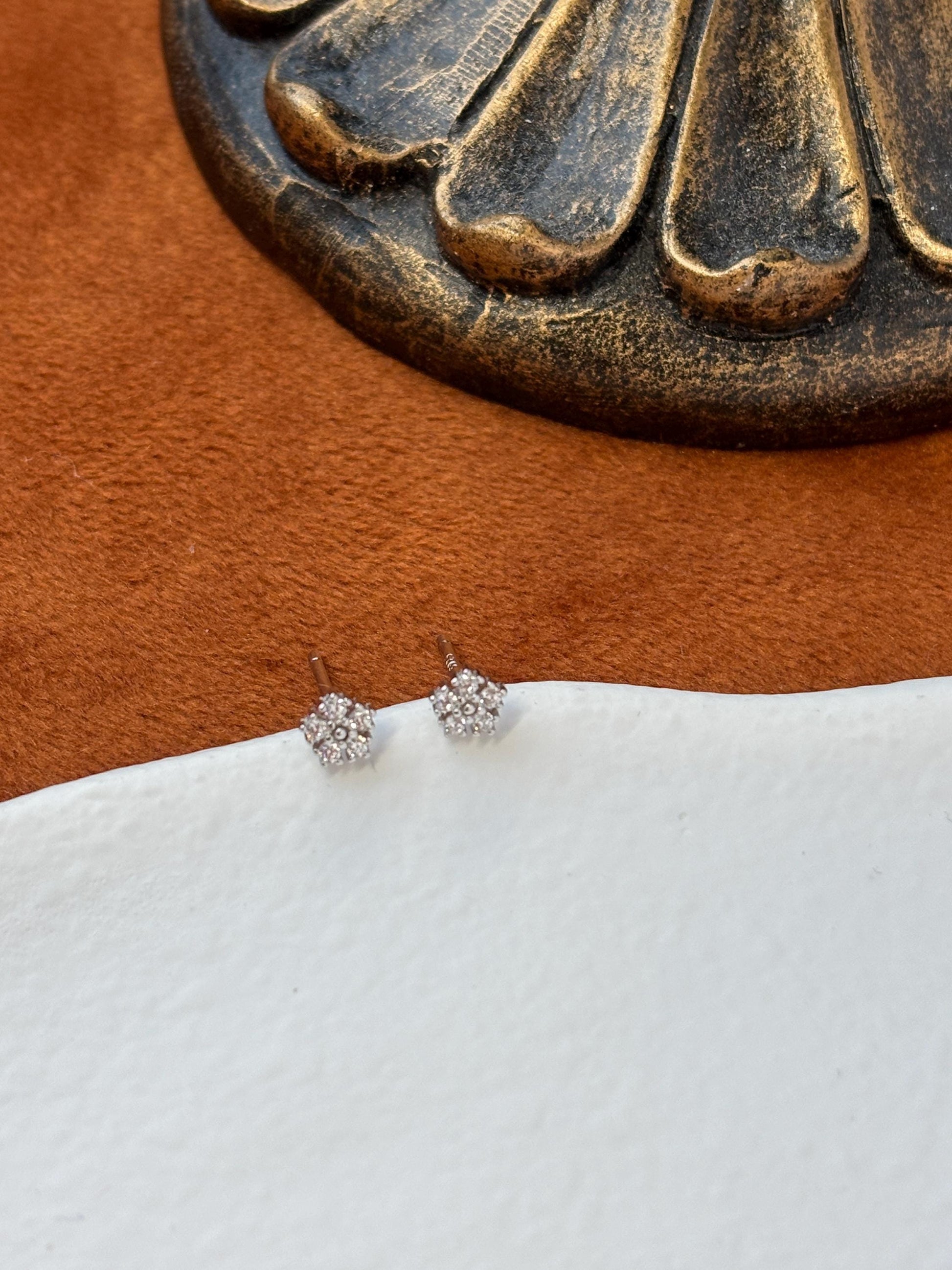 Mini Cute Zircon Flower Stud Earrings, Lovely Golden Five-petaled Flowers Studs, Dainty Elegant Basic Jewellery, Gold Plated Silver Jewelry