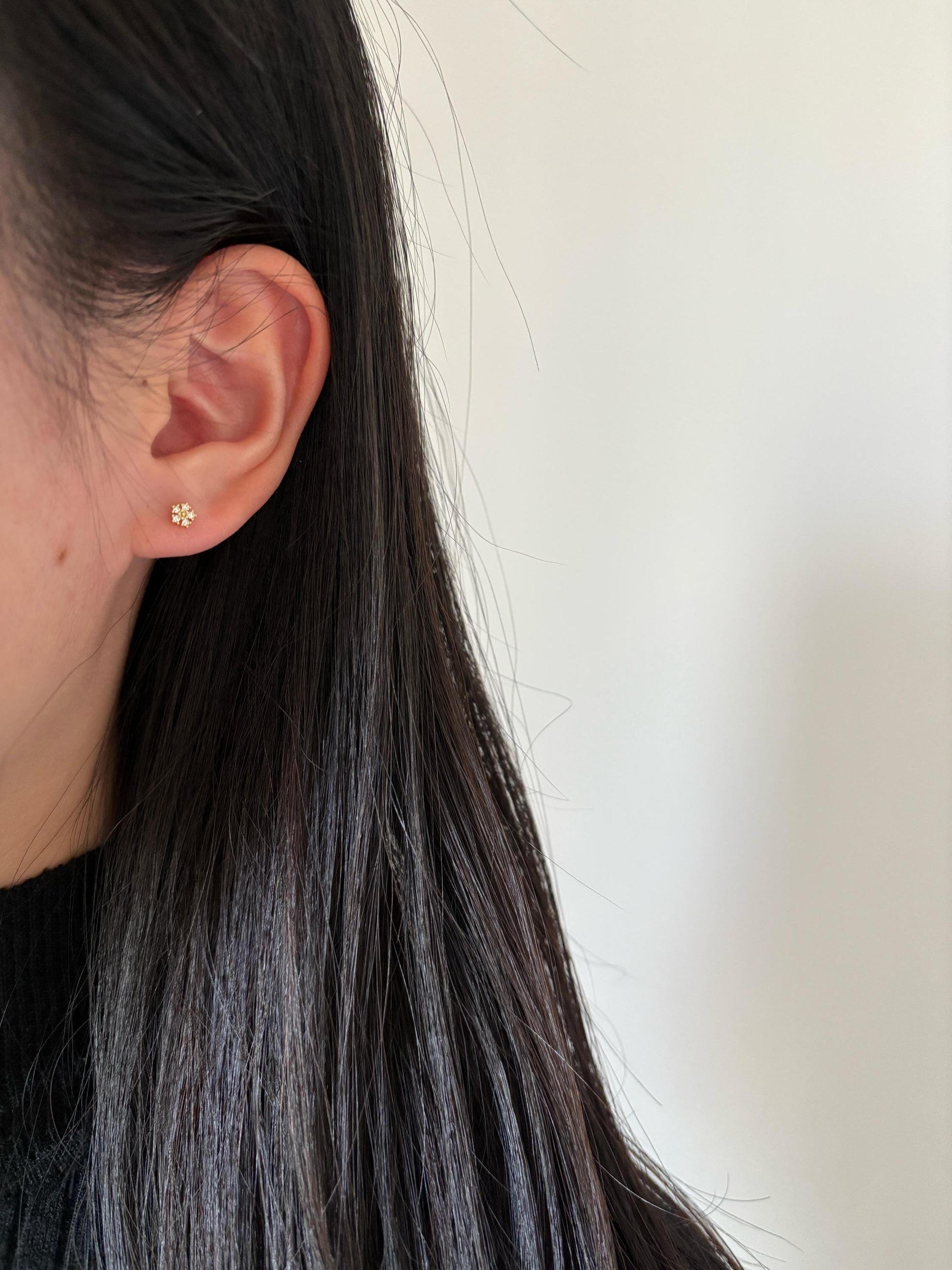 Mini Cute Zircon Flower Stud Earrings, Lovely Golden Five-petaled Flowers Studs, Dainty Elegant Basic Jewellery, Gold Plated Silver Jewelry