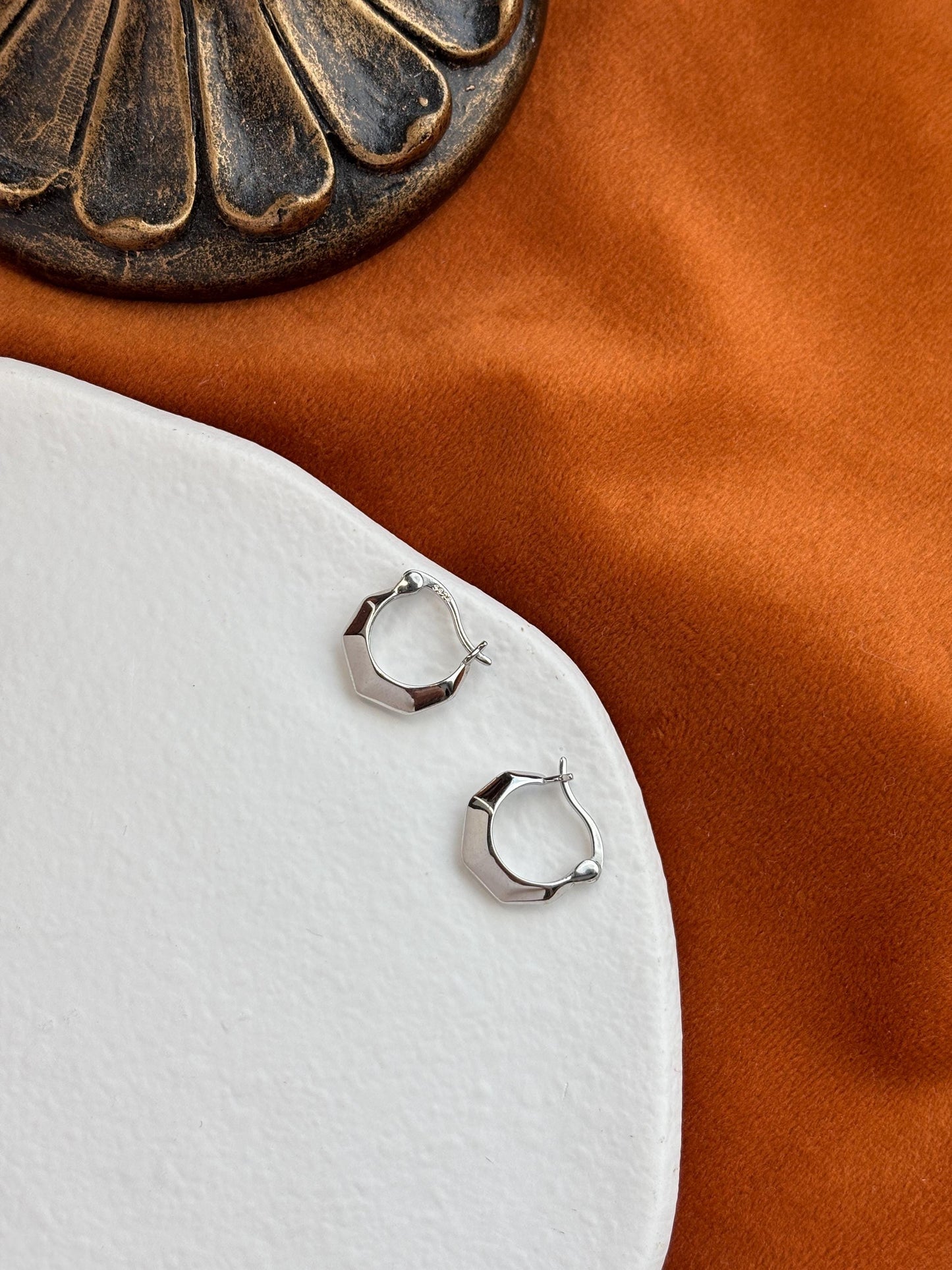 Dainty Silver Hexagon Hoops, Golden Polygon Minimalist Huggie, Irregular Geometric Jewelry, 18K Gold Plated 925 Silver Earrings Jewellery