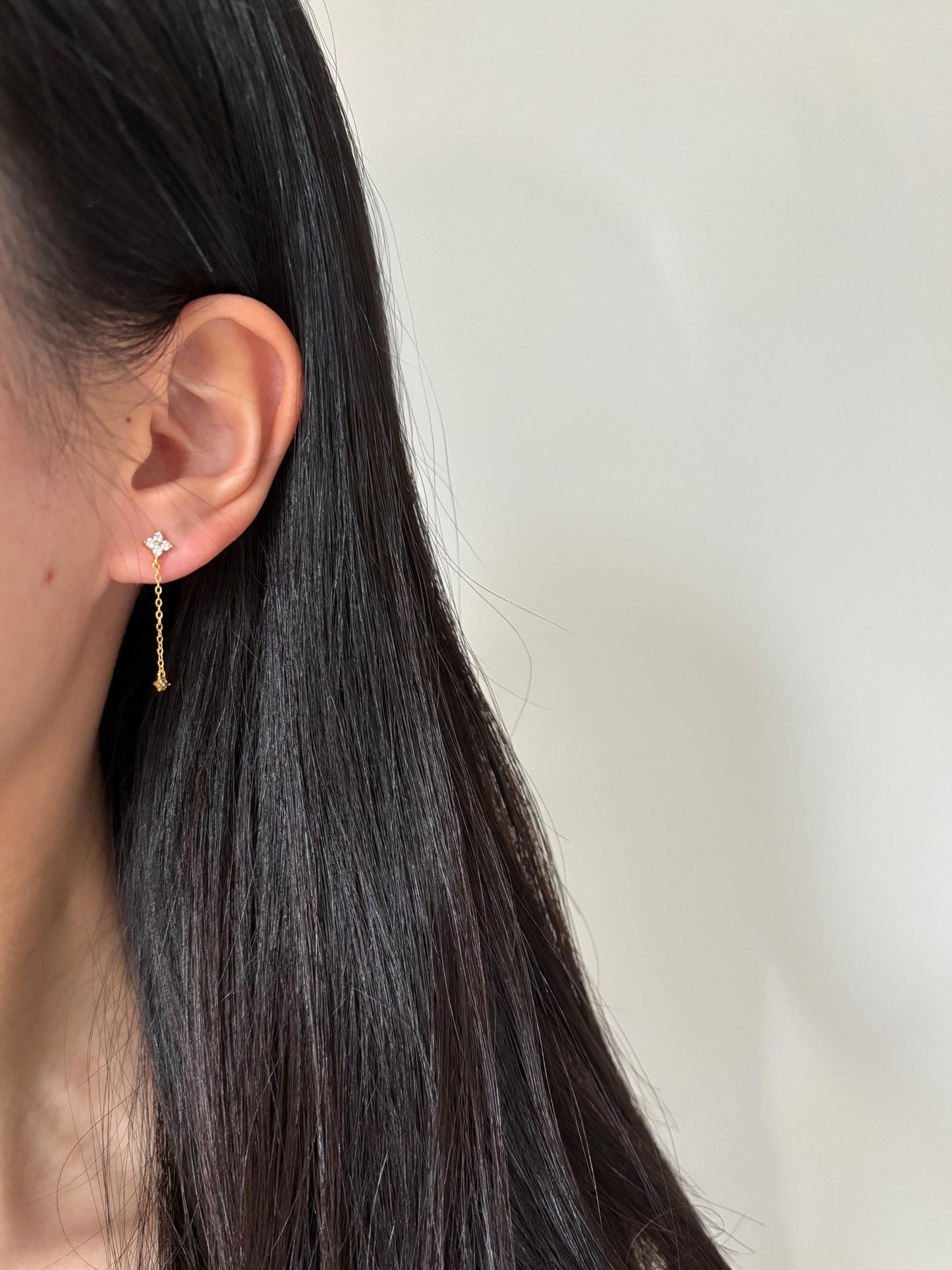 Dainty Cute Clover Drop Earrings, Silver Elegant Four Leaf Flower Dangle Stud Earrings Jewelry, Lovely Shiny Chain Tassel Earrings Jewellery