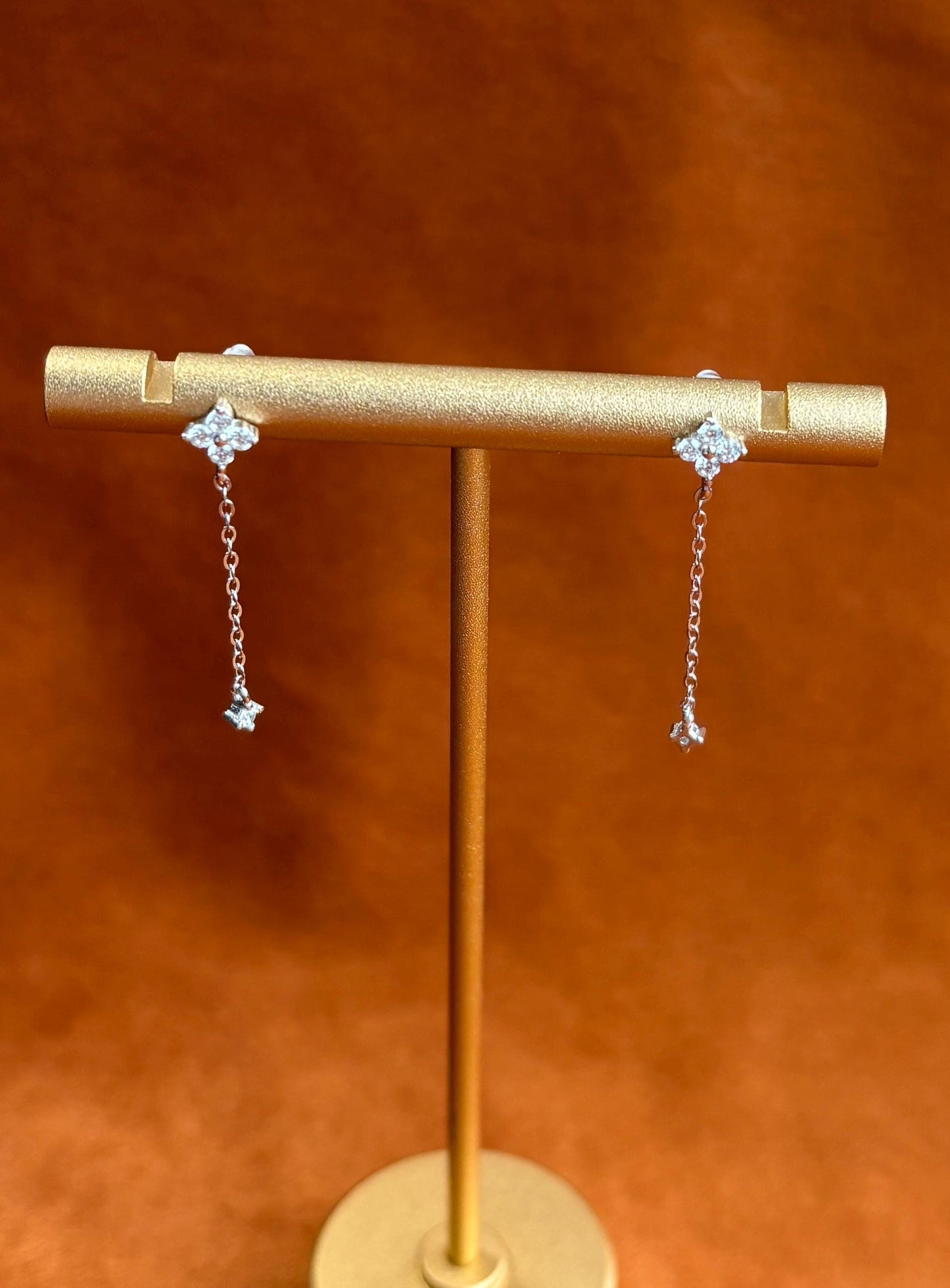 Dainty Cute Clover Drop Earrings, Silver Elegant Four Leaf Flower Dangle Stud Earrings Jewelry, Lovely Shiny Chain Tassel Earrings Jewellery