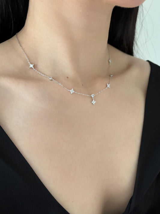 Silver Clover Necklace, Golden Flower Four Leaf Charm Necklace, Floral Gold Plated Sterling Silver Jewellery, Dainty Elegant Jewelry