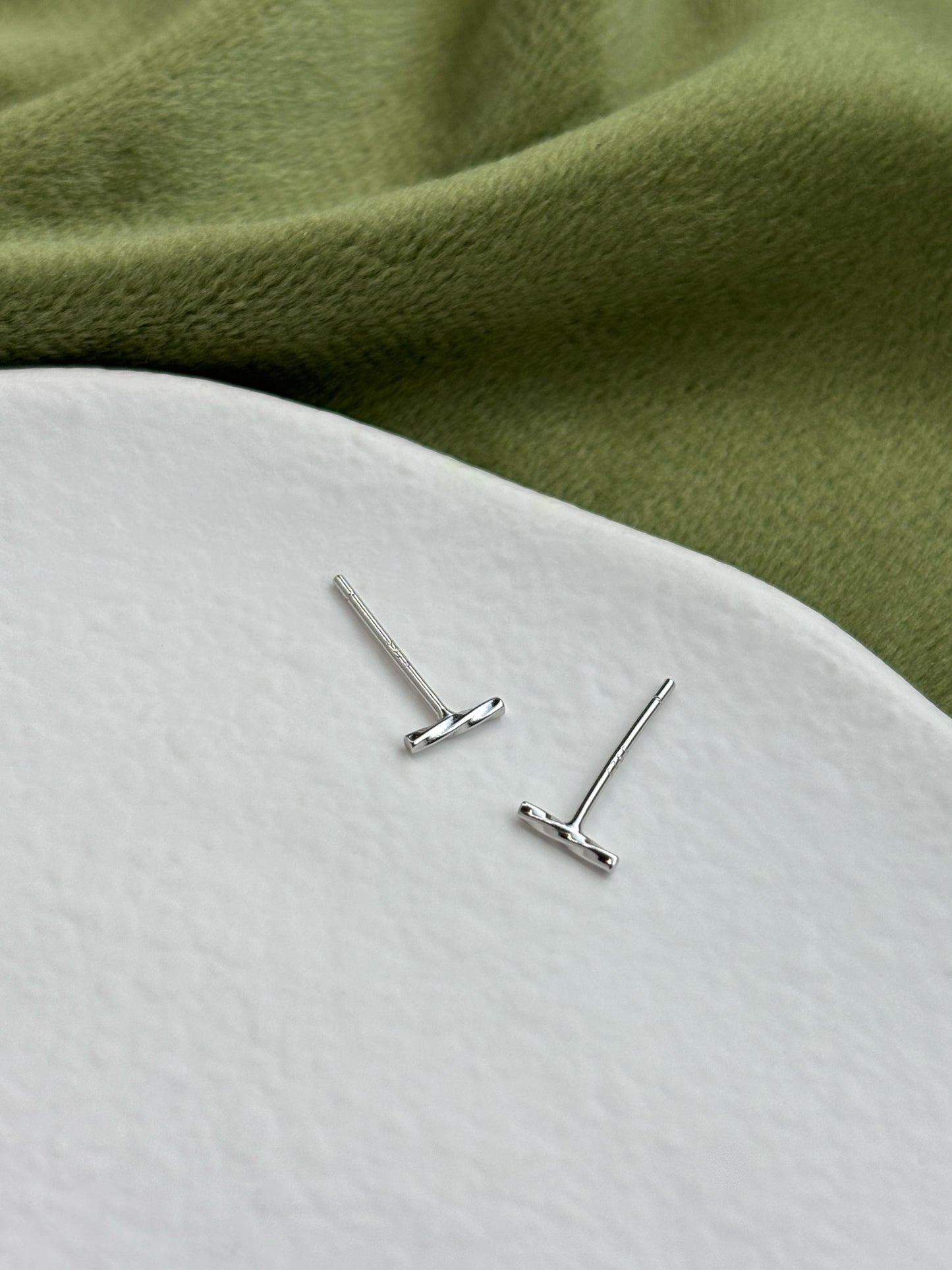 Mini Twisted Bar Stud Earrings, Golden Cylinder Geometric Studs, 18K Gold Plated 925 Sterling Silver Earrings Jewellery, Daily Basic Jewelry