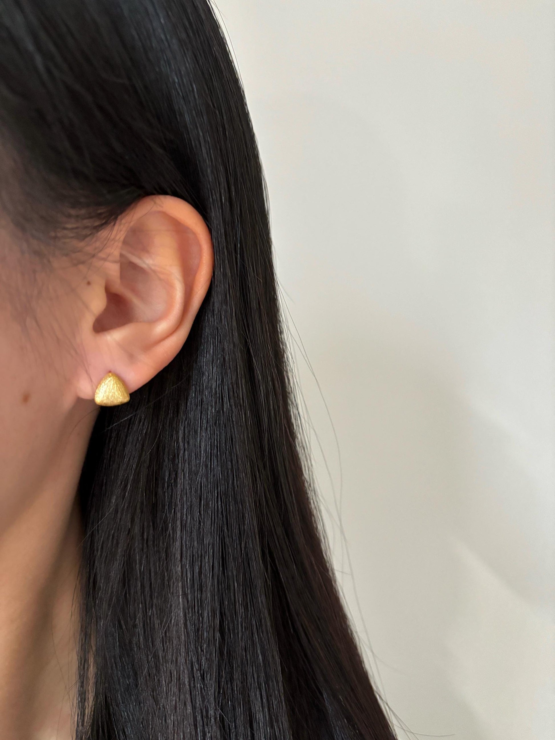 Dainty Matte Gold Triangle Stud Earrings, Golden Frosted Shiny Geometric Studs, 14K Gold Plated 925 Sterling Silver Jewellery, Daily Jewelry