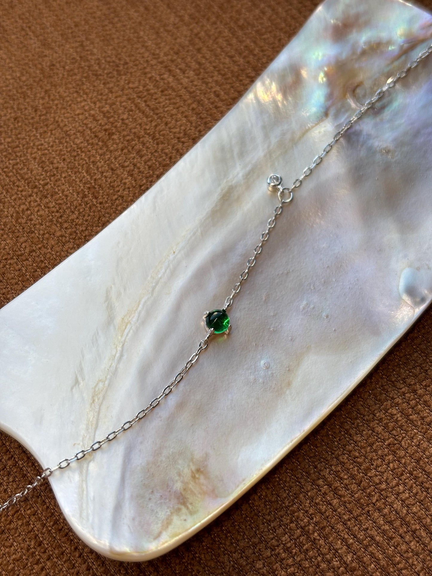 Sphere Emerald Bracelet, Dainty Retro Round Green Stone Chain Bracelet, 14K Gold Plated Sterling Silver Jewellery, Elegant Vintage Jewelry