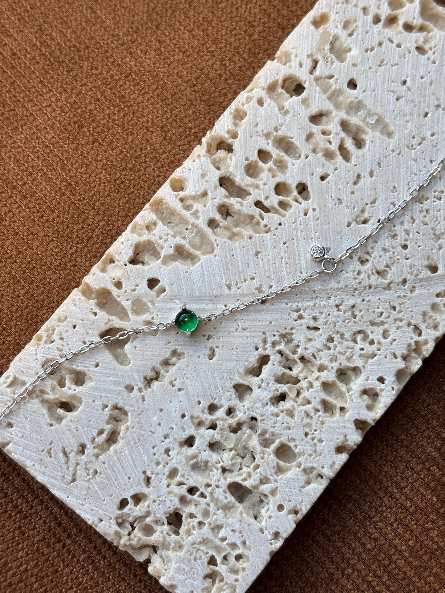 Sphere Emerald Bracelet, Dainty Retro Round Green Stone Chain Bracelet, 14K Gold Plated Sterling Silver Jewellery, Elegant Vintage Jewelry