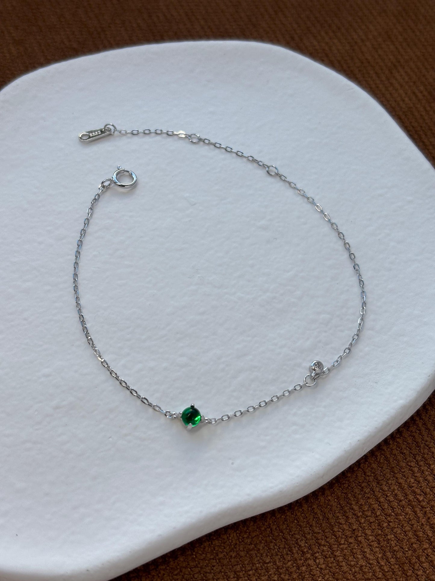 Sphere Emerald Bracelet, Dainty Retro Round Green Stone Chain Bracelet, 14K Gold Plated Sterling Silver Jewellery, Elegant Vintage Jewelry