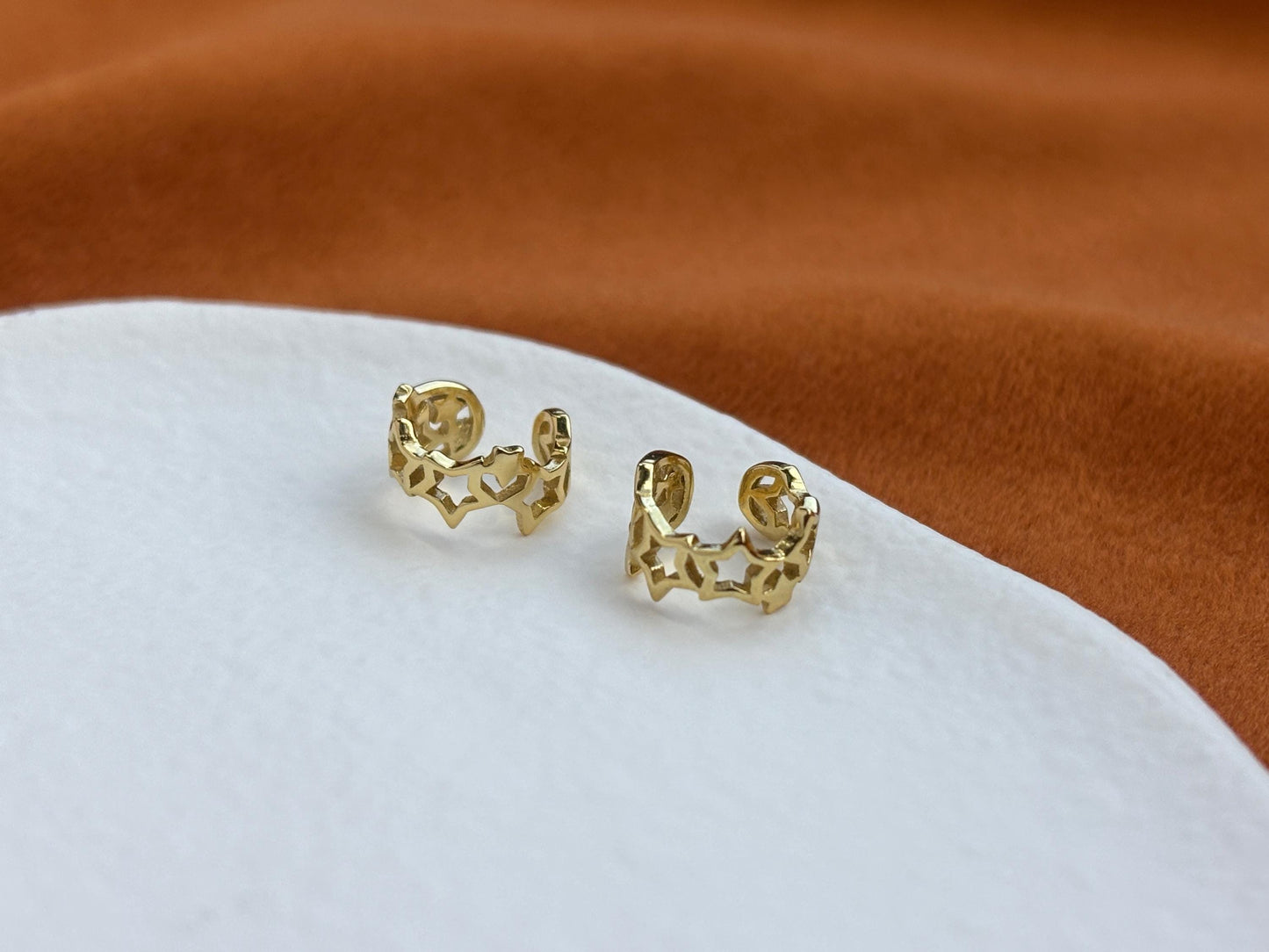 Silver Cut Out Star Ear Cuff, Golden Hallow Star Ear Cuffs Jewelry, Daily Basic Star Non-Piercing Earrings, Gold Plated 925 Silver Jewellery