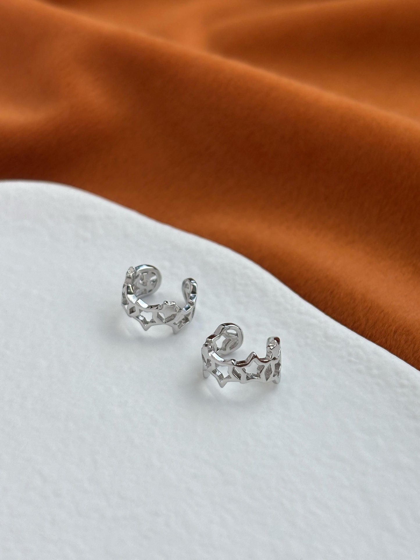 Silver Cut Out Star Ear Cuff, Golden Hallow Star Ear Cuffs Jewelry, Daily Basic Star Non-Piercing Earrings, Gold Plated 925 Silver Jewellery