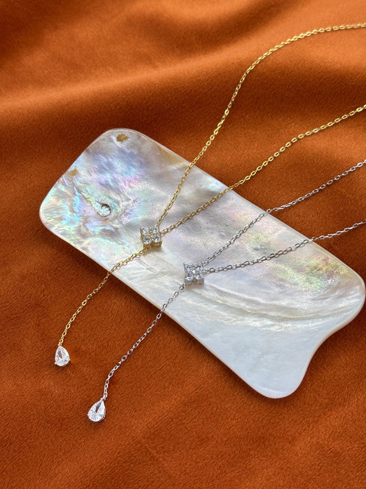 Dainty Clover Y Shaped Lariat Necklace, Gold Plated Silver Four Leaf Flower Clavicle Chain Necklace Jewelry, Elegant Bead Pendant Jewellery