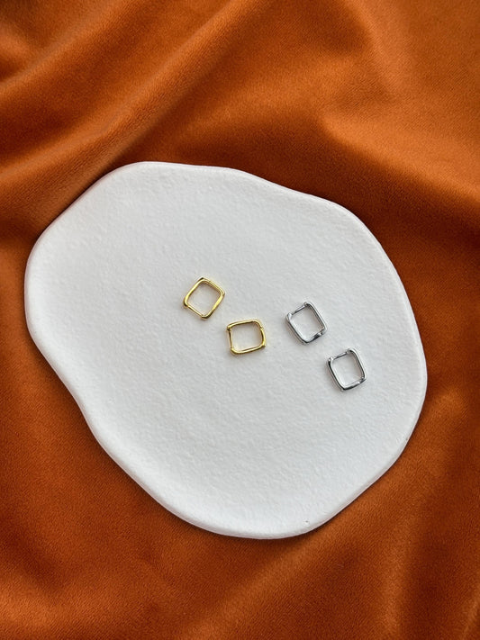 Dainty Shiny Star Square Huggie, Silver Rectangle Hoop Earrings, Daily Basic Geometric Hoop Jewelry, 18K Gold Plated 925 Silver Jewellery