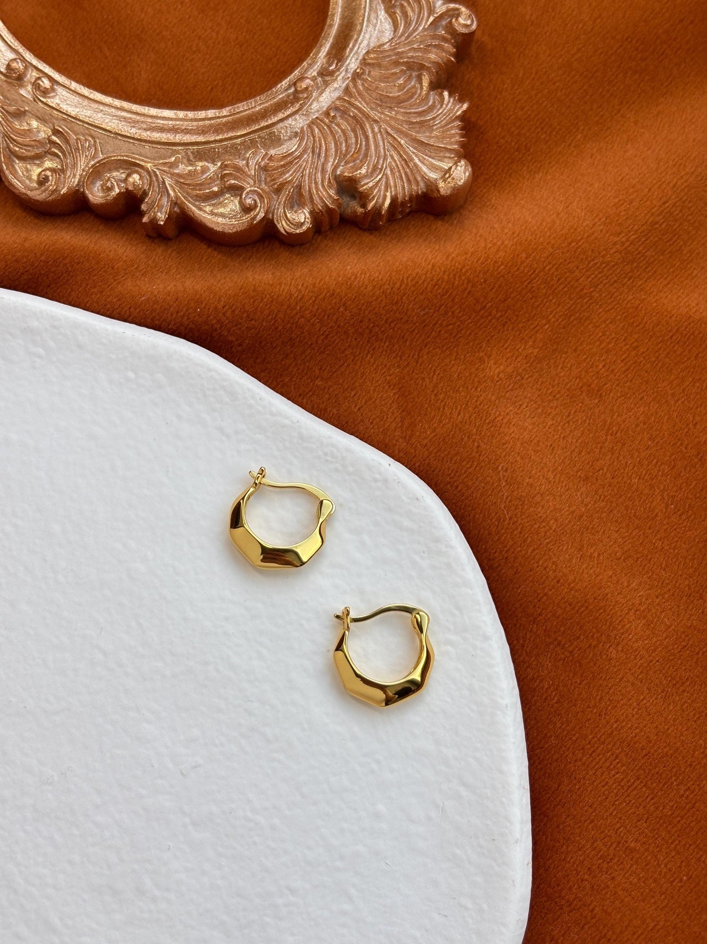 Dainty Silver Hexagon Hoops, Golden Polygon Minimalist Huggie, Irregular Geometric Jewelry, 18K Gold Plated 925 Silver Earrings Jewellery