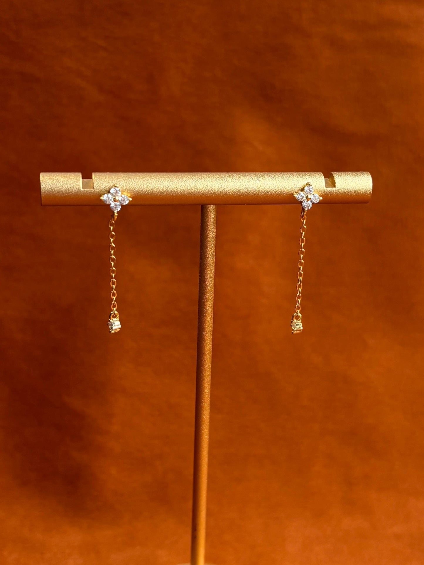 Dainty Cute Clover Drop Earrings, Silver Elegant Four Leaf Flower Dangle Stud Earrings Jewelry, Lovely Shiny Chain Tassel Earrings Jewellery