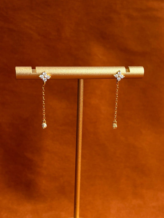 Dainty Cute Clover Drop Earrings, Silver Elegant Four Leaf Flower Dangle Stud Earrings Jewelry, Lovely Shiny Chain Tassel Earrings Jewellery