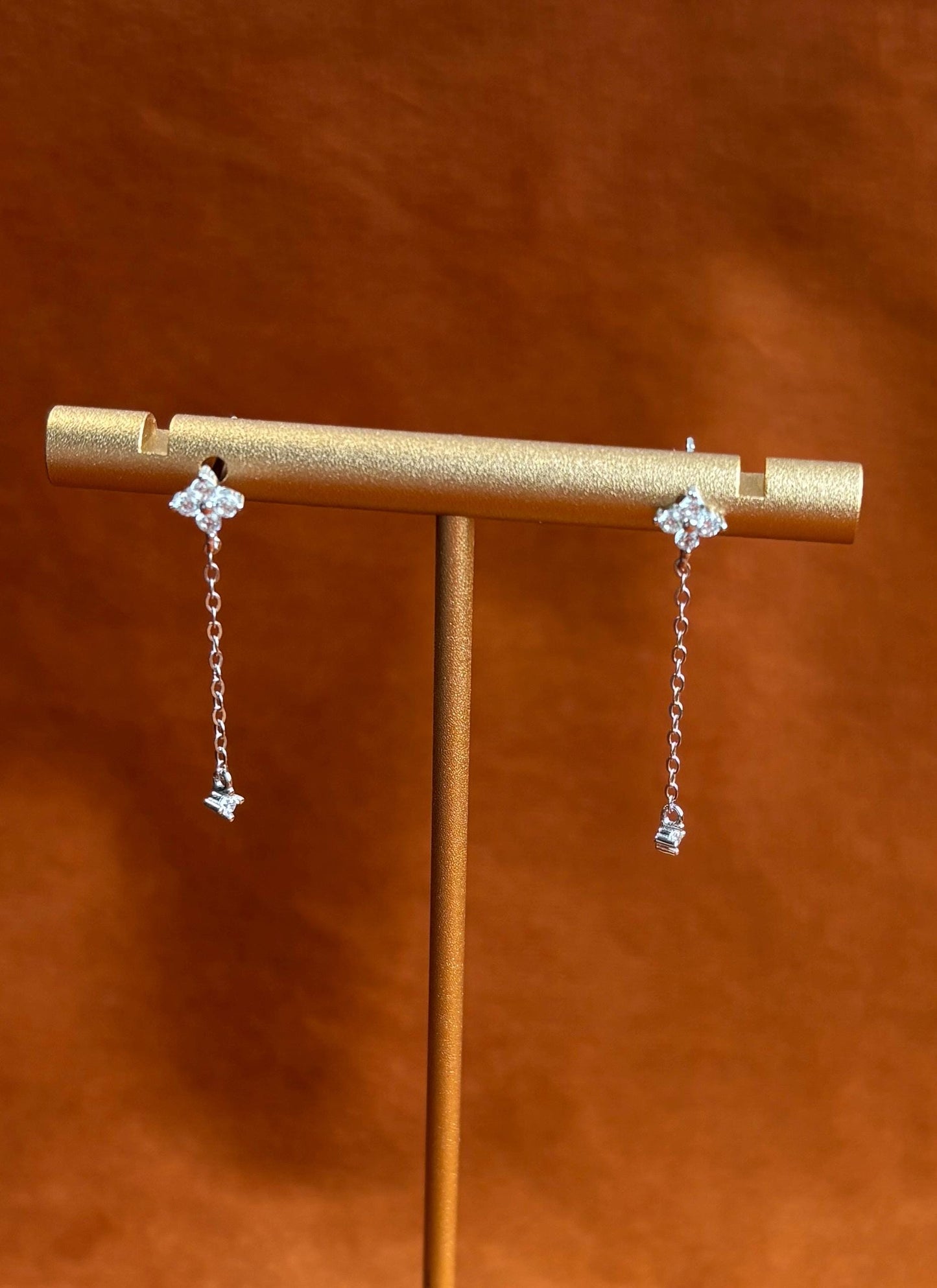 Dainty Cute Clover Drop Earrings, Silver Elegant Four Leaf Flower Dangle Stud Earrings Jewelry, Lovely Shiny Chain Tassel Earrings Jewellery