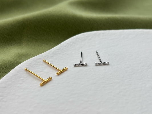 Mini Twisted Bar Stud Earrings, Golden Cylinder Geometric Studs, 18K Gold Plated 925 Sterling Silver Earrings Jewellery, Daily Basic Jewelry