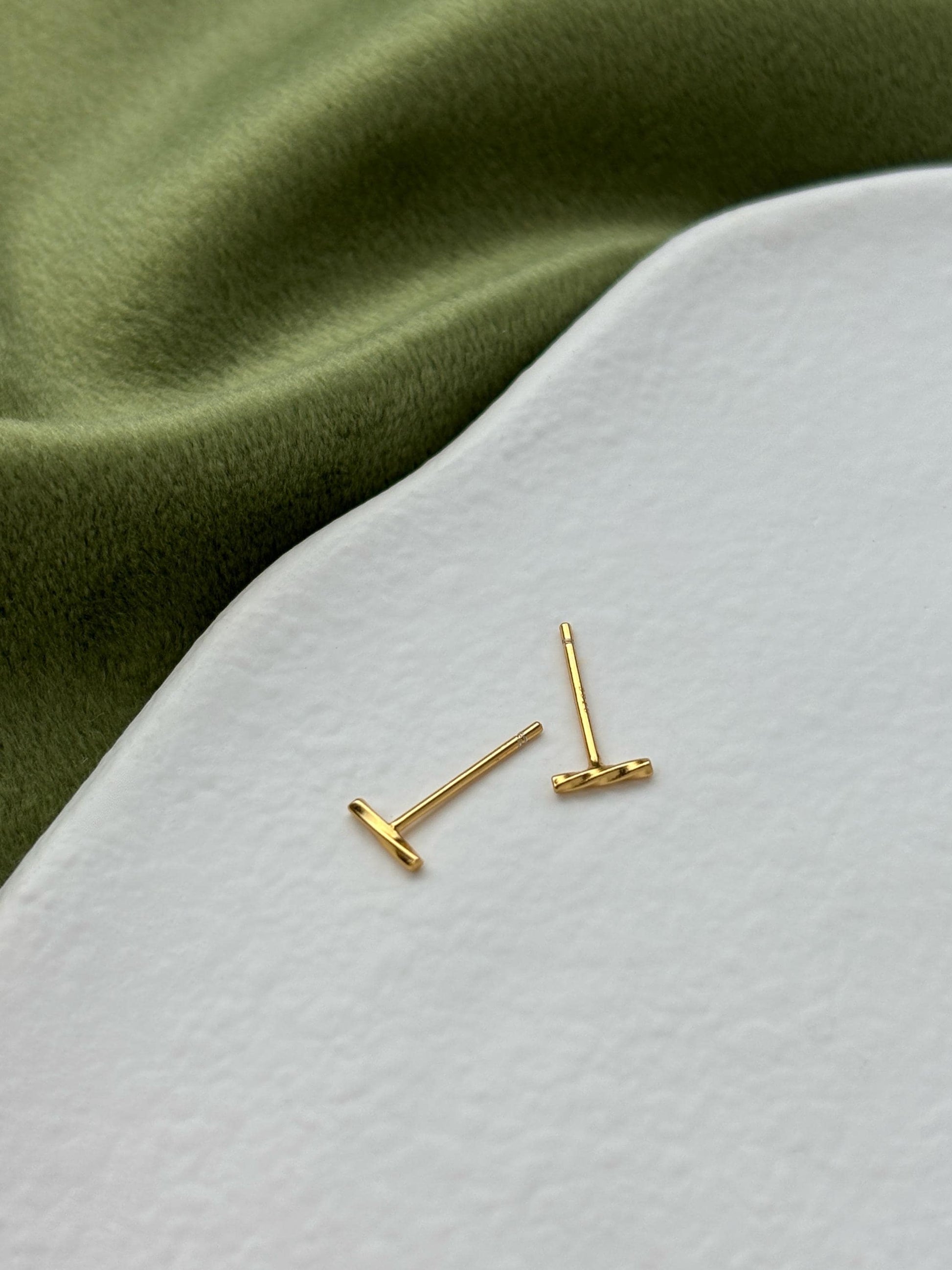 Mini Twisted Bar Stud Earrings, Golden Cylinder Geometric Studs, 18K Gold Plated 925 Sterling Silver Earrings Jewellery, Daily Basic Jewelry