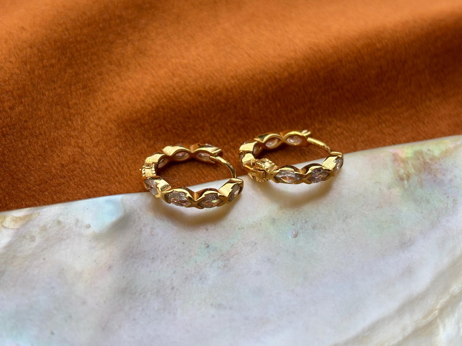 Dainty Shiny Marquise Huggie, Elegant Horse Eyes Hoop Earrings, Retro Style Daily Jewelry, 18K Gold Plated 925 Sterling Silver Jewellery