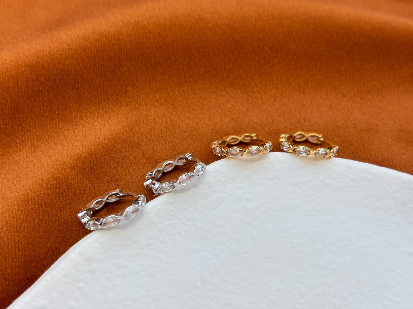 Dainty Shiny Marquise Huggie, Elegant Horse Eyes Hoop Earrings, Retro Style Daily Jewelry, 18K Gold Plated 925 Sterling Silver Jewellery