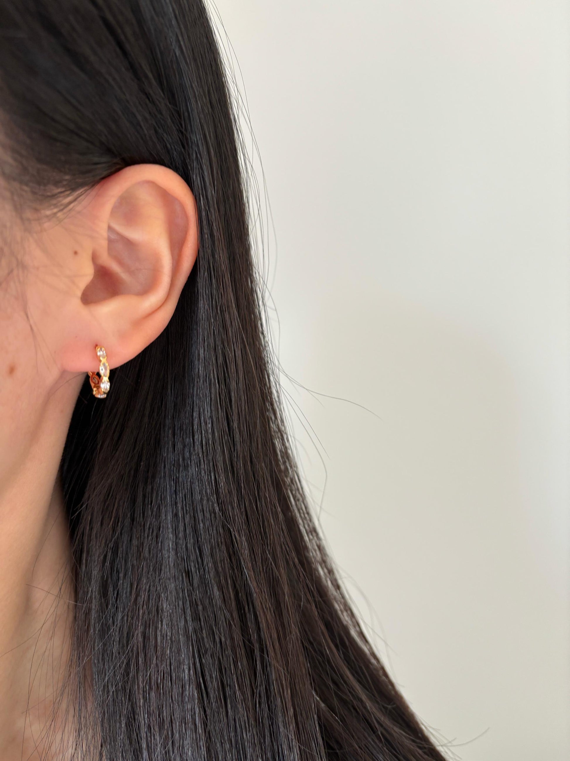 Dainty Shiny Marquise Huggie, Elegant Horse Eyes Hoop Earrings, Retro Style Daily Jewelry, 18K Gold Plated 925 Sterling Silver Jewellery