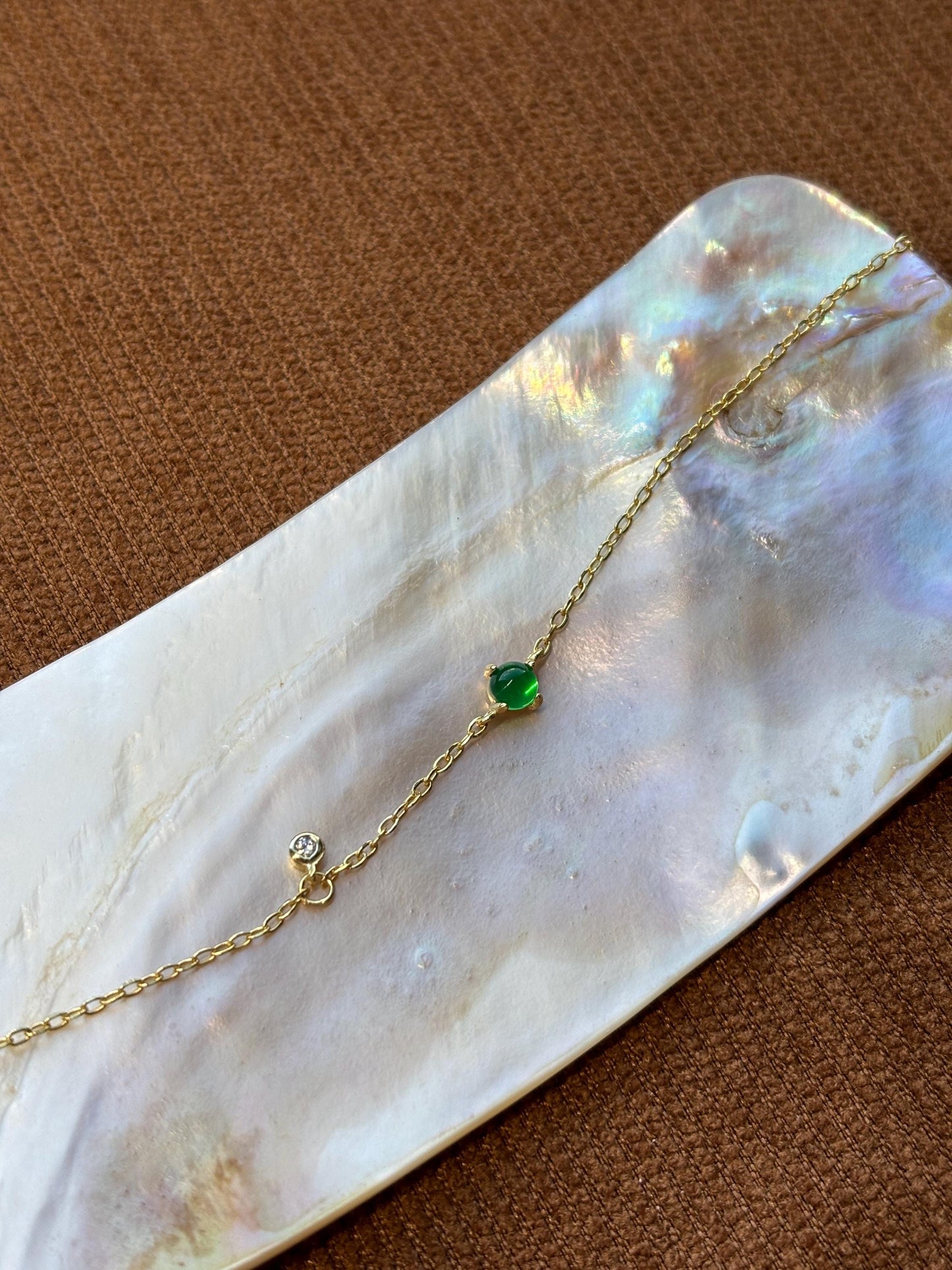 Sphere Emerald Bracelet, Dainty Retro Round Green Stone Chain Bracelet, 14K Gold Plated Sterling Silver Jewellery, Elegant Vintage Jewelry