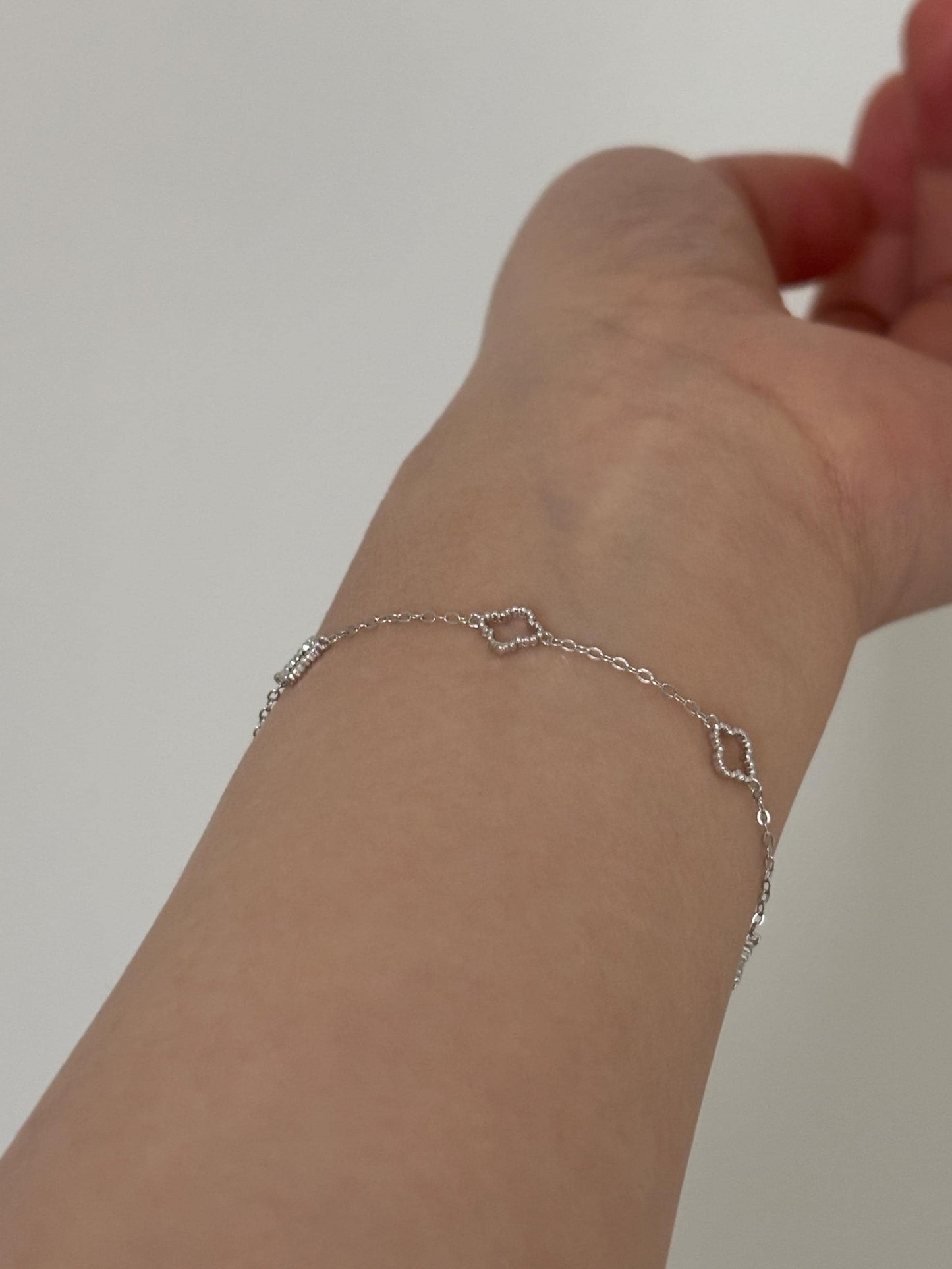 Dainty Silver Four Leaf Clover Bracelet, Golden Flower Charm Bracelet, Floral Gold Plated Sterling Silver Jewellery, Lovely Elegant Jewelry