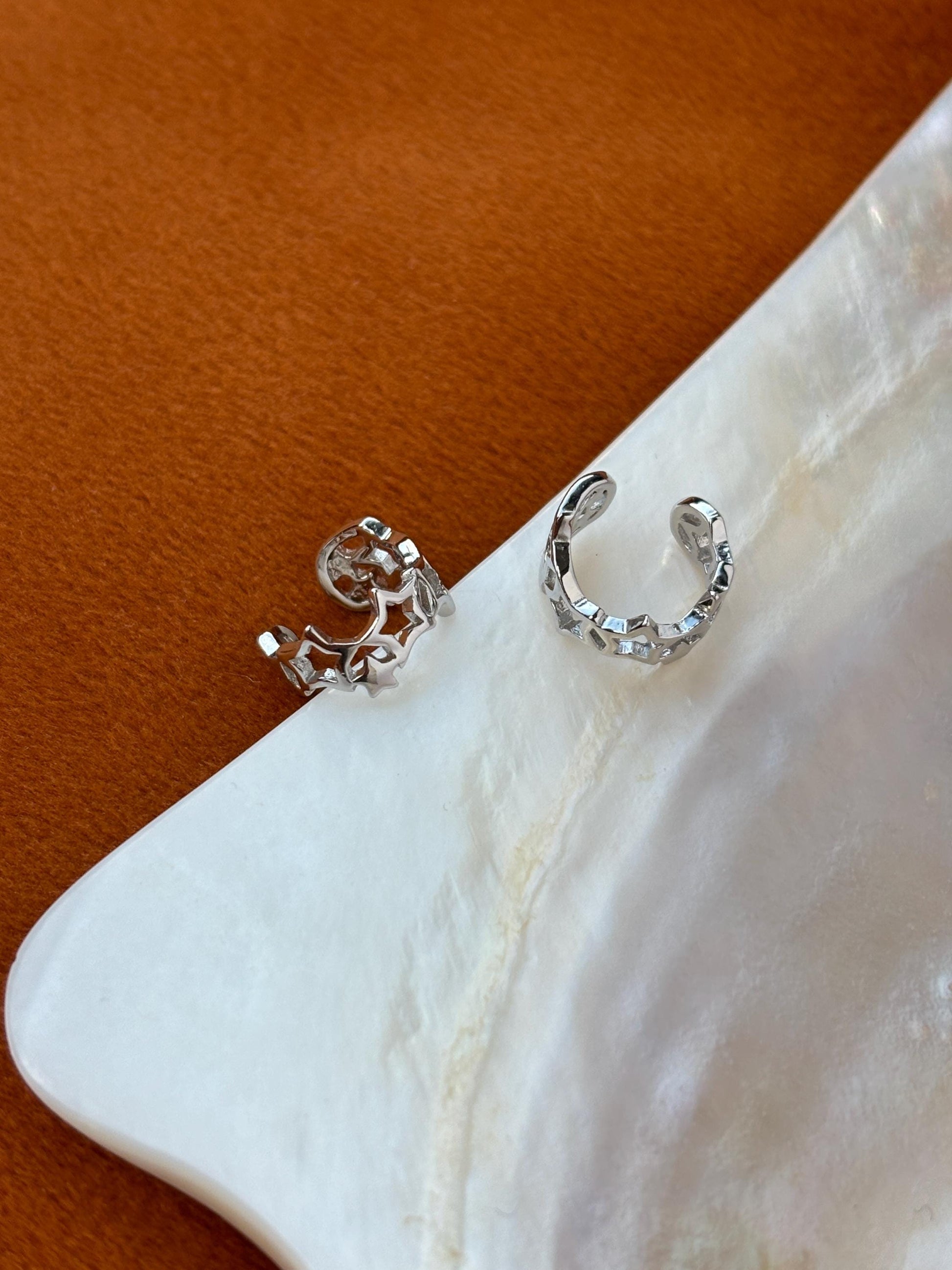 Silver Cut Out Star Ear Cuff, Golden Hallow Star Ear Cuffs Jewelry, Daily Basic Star Non-Piercing Earrings, Gold Plated 925 Silver Jewellery