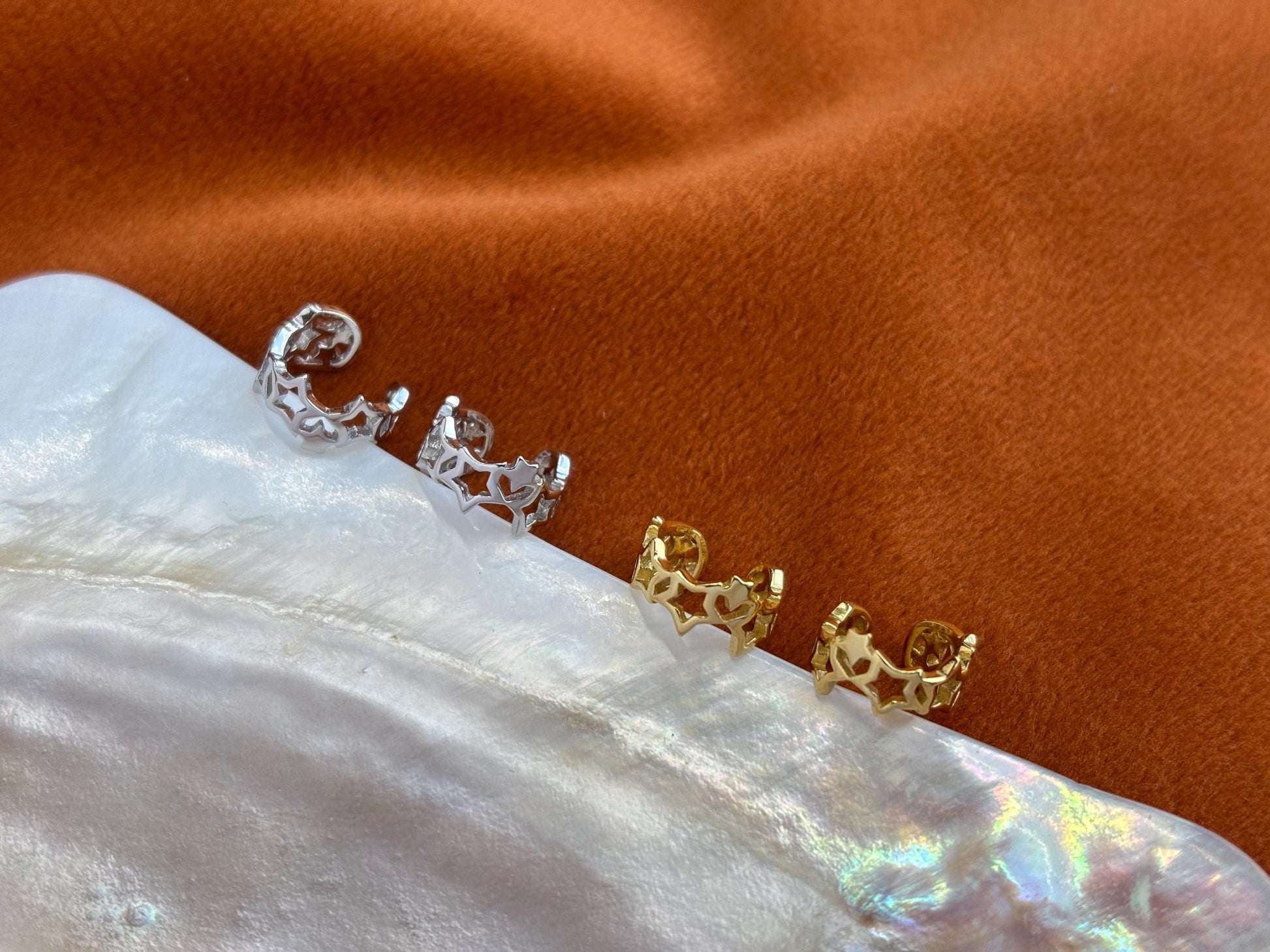 Silver Cut Out Star Ear Cuff, Golden Hallow Star Ear Cuffs Jewelry, Daily Basic Star Non-Piercing Earrings, Gold Plated 925 Silver Jewellery