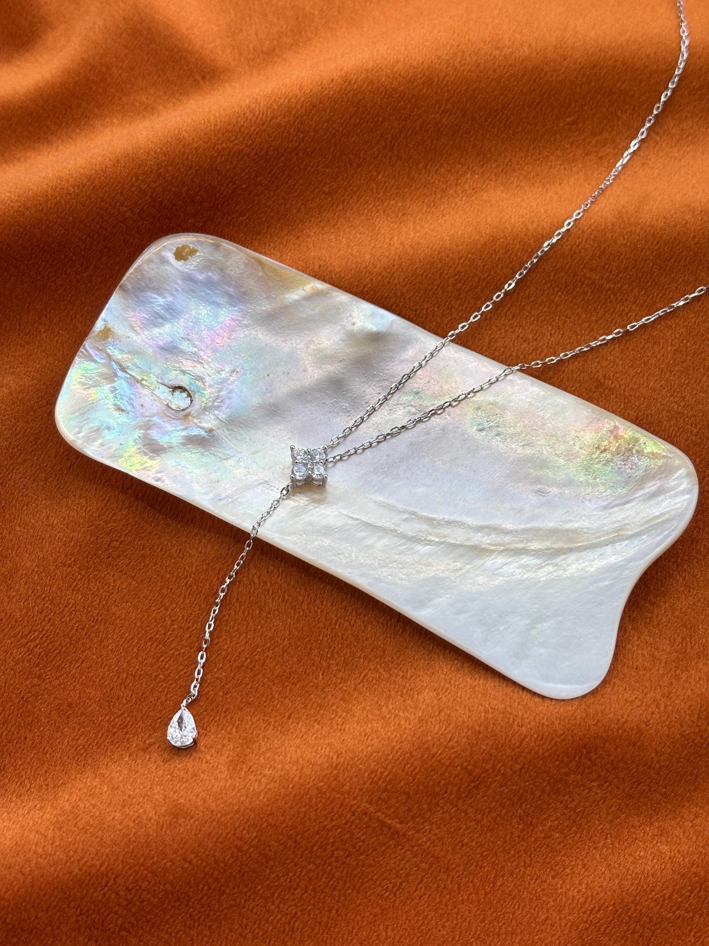 Dainty Clover Y Shaped Lariat Necklace, Gold Plated Silver Four Leaf Flower Clavicle Chain Necklace Jewelry, Elegant Bead Pendant Jewellery